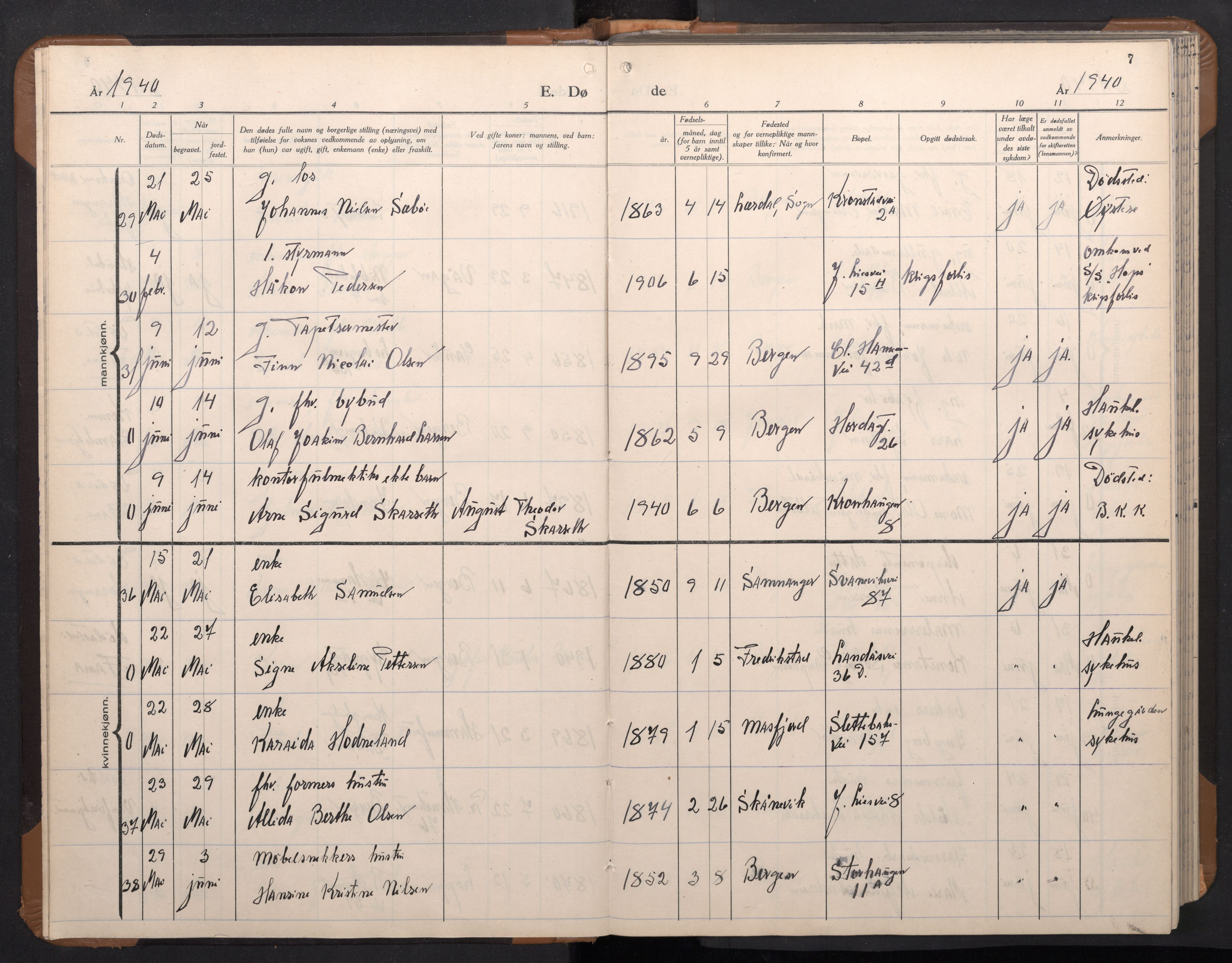 Årstad Sokneprestembete, AV/SAB-A-79301/H/Hab/L0026: Parish register (copy) no. D 3, 1940-1950, p. 6b-7a