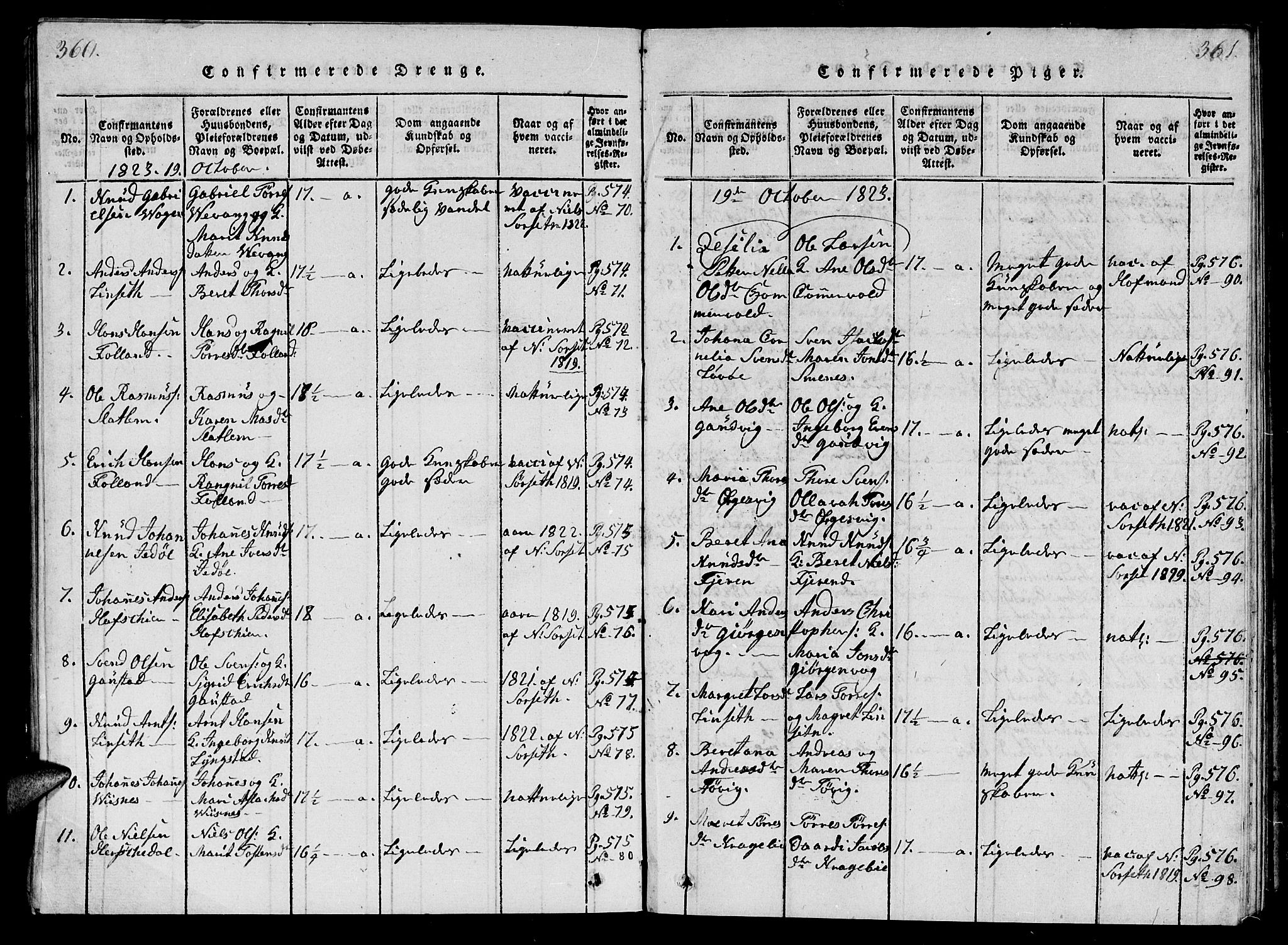 Ministerialprotokoller, klokkerbøker og fødselsregistre - Møre og Romsdal, SAT/A-1454/570/L0831: Parish register (official) no. 570A05, 1819-1829, p. 360-361