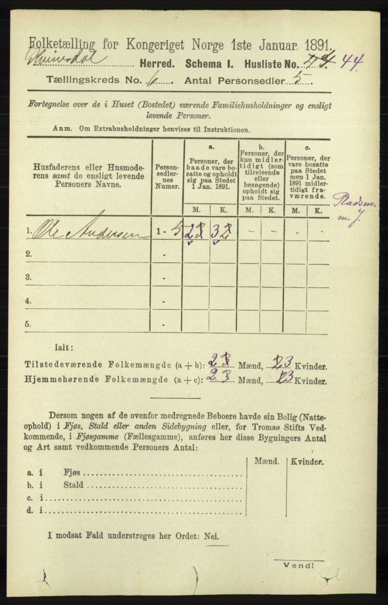 RA, 1891 census for 1037 Kvinesdal, 1891, p. 2094