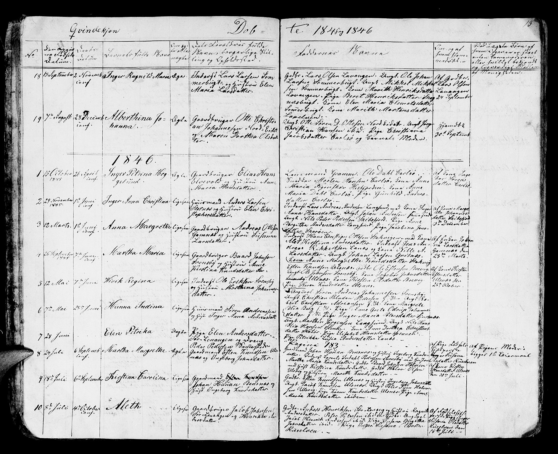 Karlsøy sokneprestembete, AV/SATØ-S-1299/H/Ha/Hab/L0002klokker: Parish register (copy) no. 2, 1843-1861, p. 13