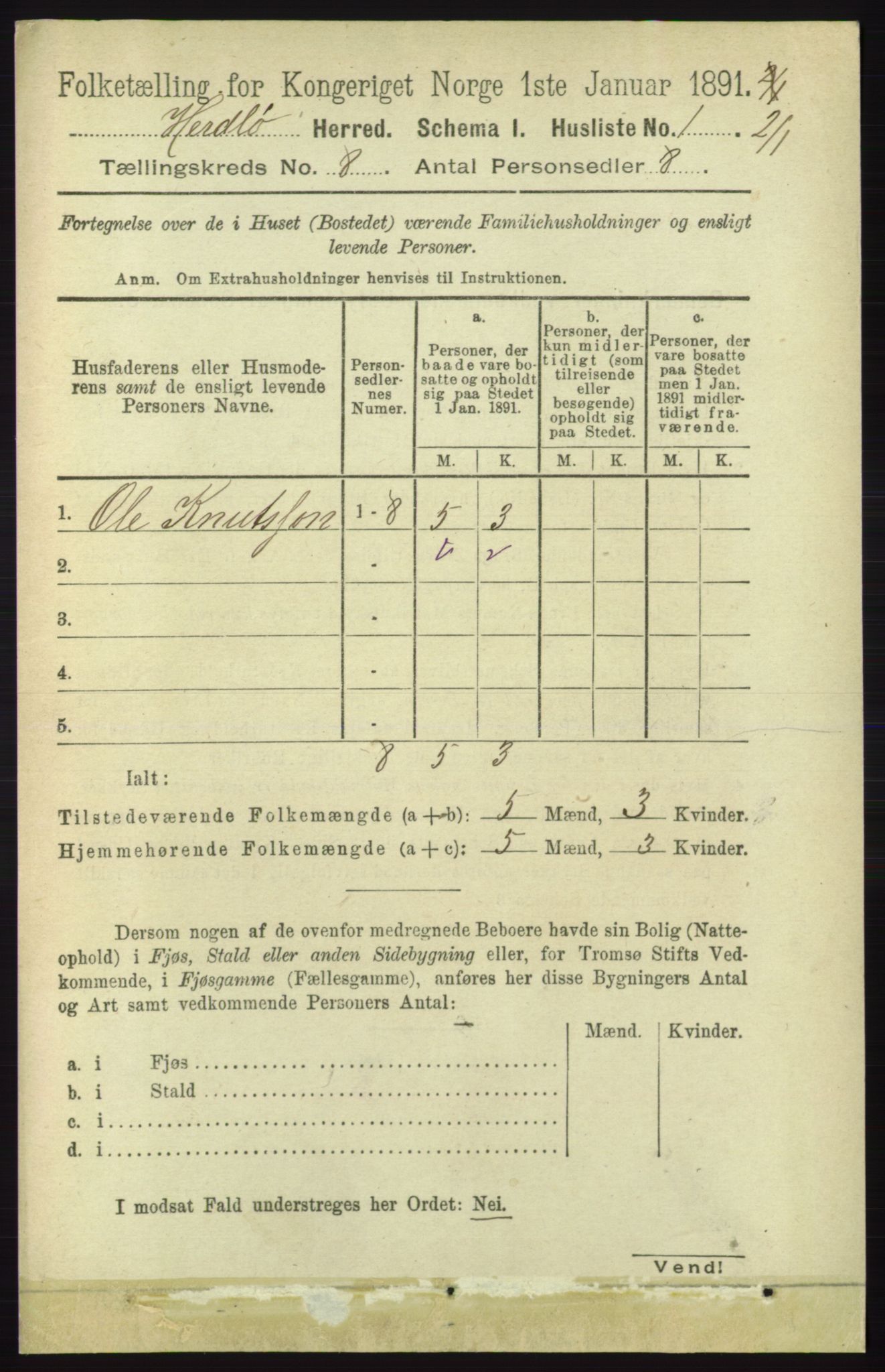 RA, 1891 census for 1258 Herdla, 1891, p. 3365