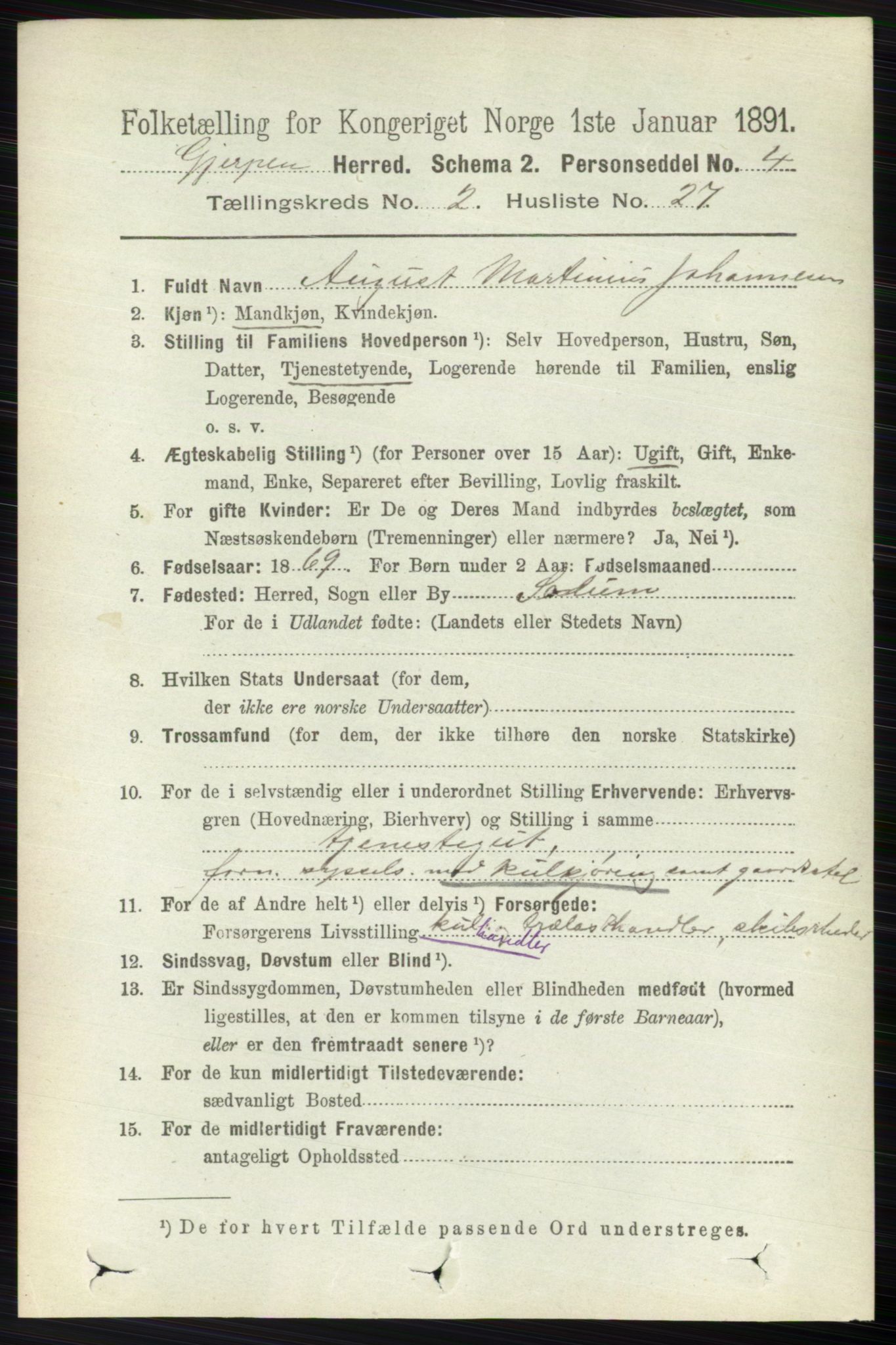 RA, 1891 census for 0812 Gjerpen, 1891, p. 949