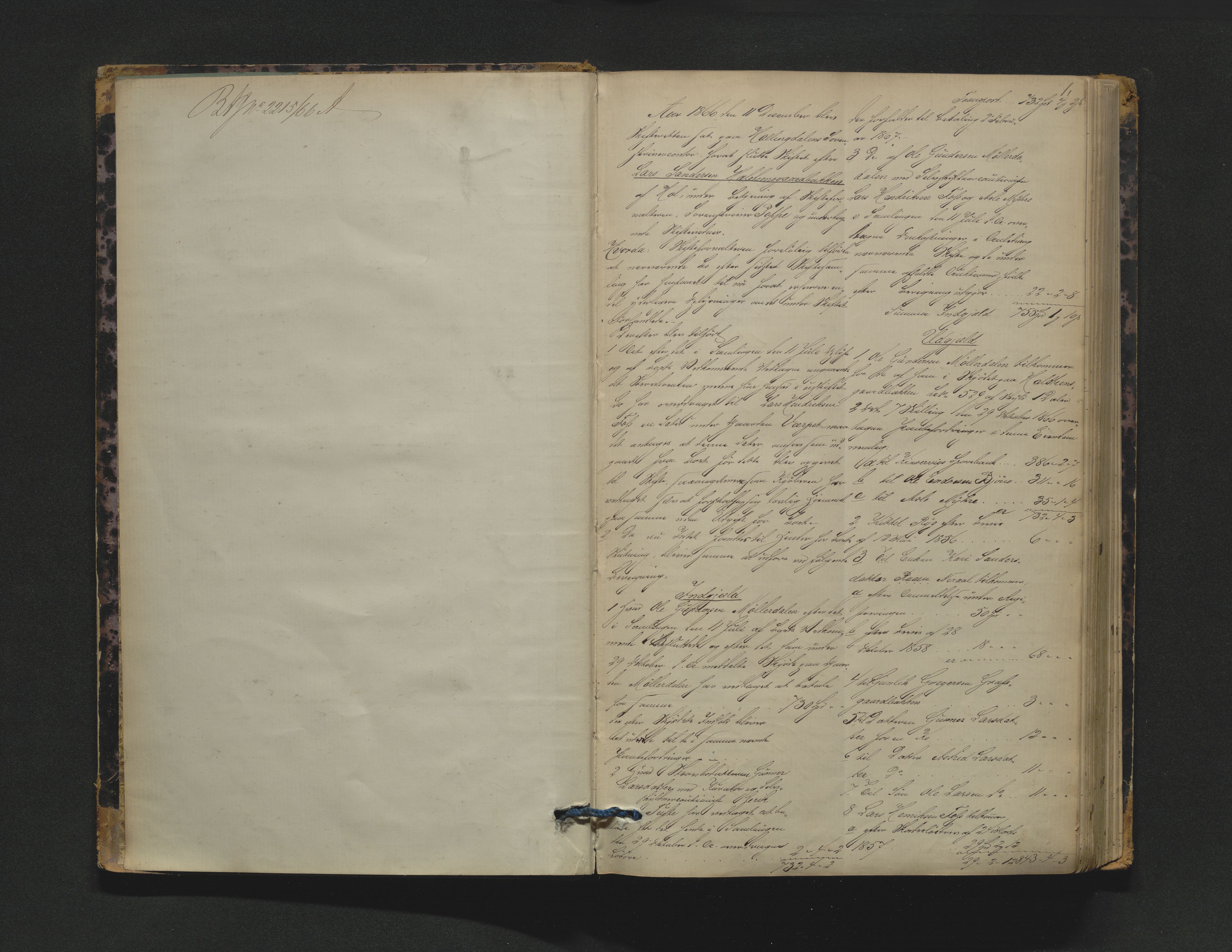 Hallingdal sorenskriveri, AV/SAKO-A-121/H/Hb/Hbd/L0003: Skifteutlodningsprotokoll, 1866-1874, p. 1