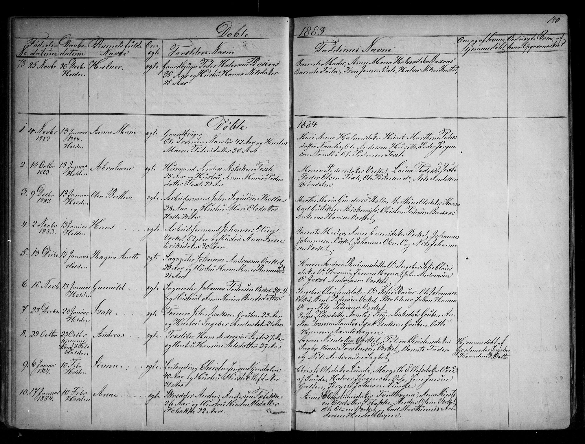 Holla kirkebøker, SAKO/A-272/G/Ga/L0004: Parish register (copy) no. I 4, 1867-1890, p. 140