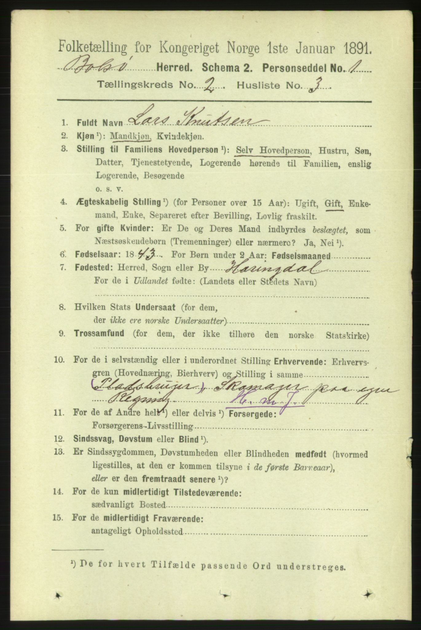 RA, 1891 census for 1544 Bolsøy, 1891, p. 1000