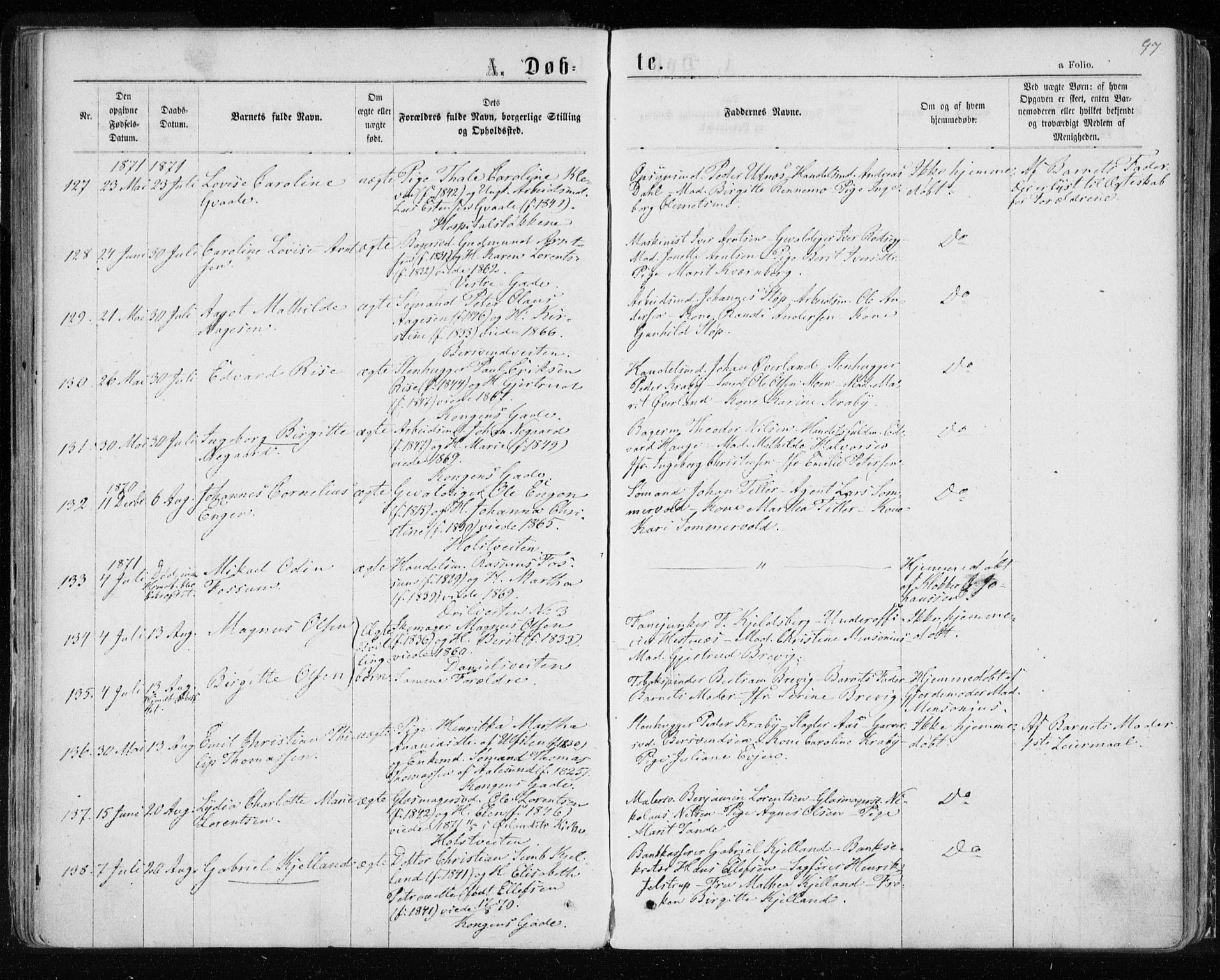 Ministerialprotokoller, klokkerbøker og fødselsregistre - Sør-Trøndelag, AV/SAT-A-1456/601/L0054: Parish register (official) no. 601A22, 1866-1877, p. 97