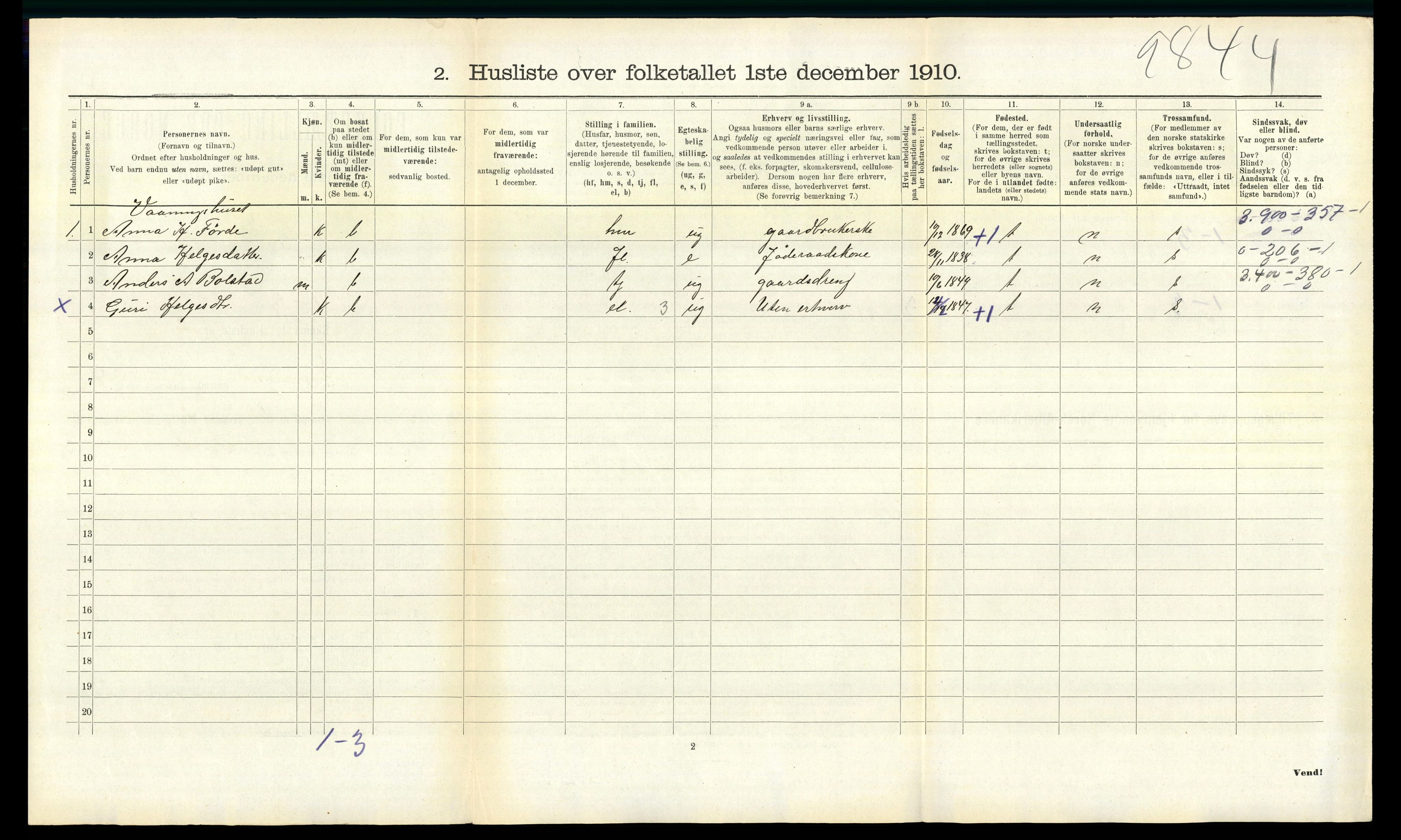 RA, 1910 census for Evanger, 1910, p. 114