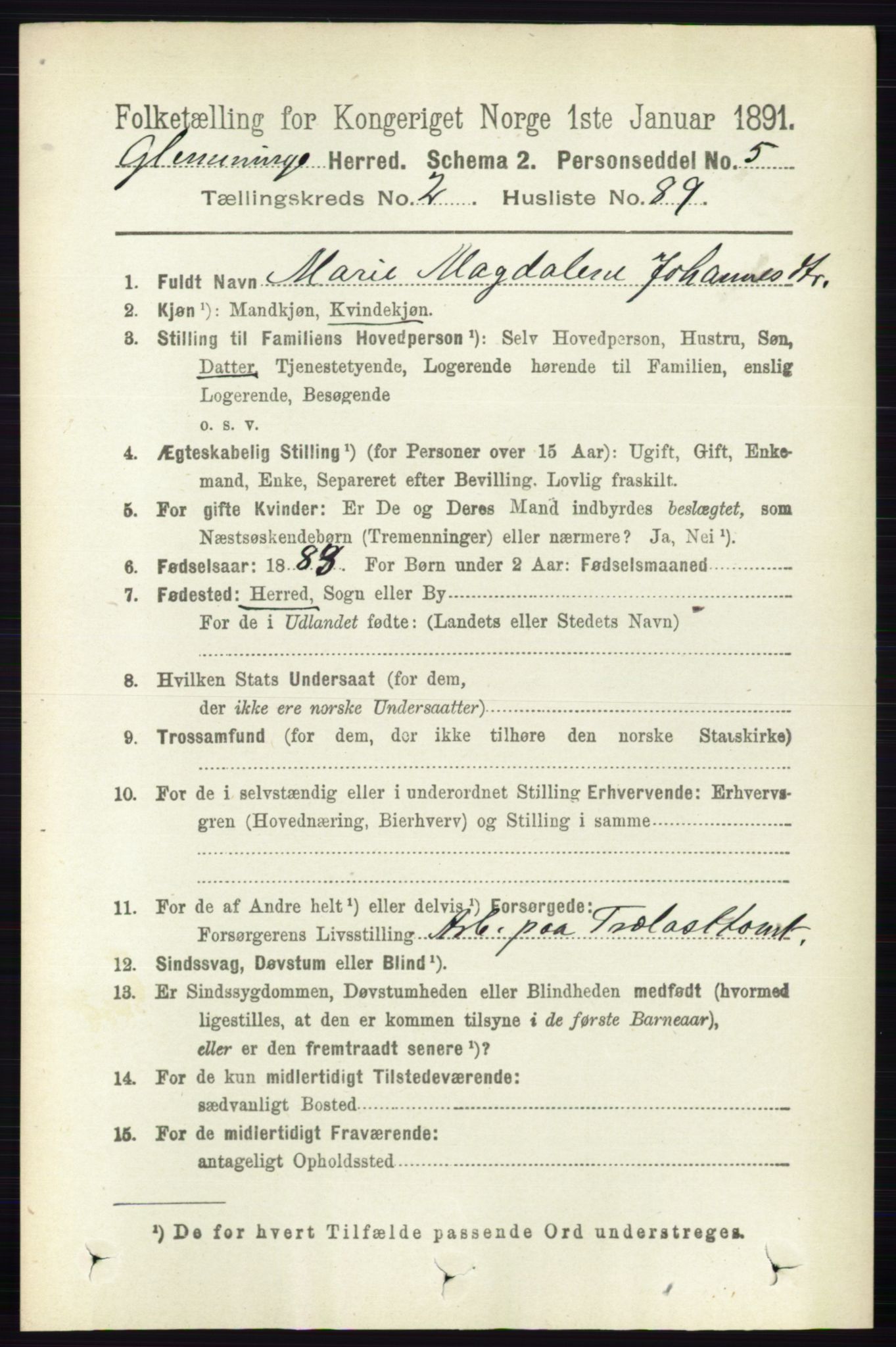 RA, 1891 census for 0132 Glemmen, 1891, p. 1296