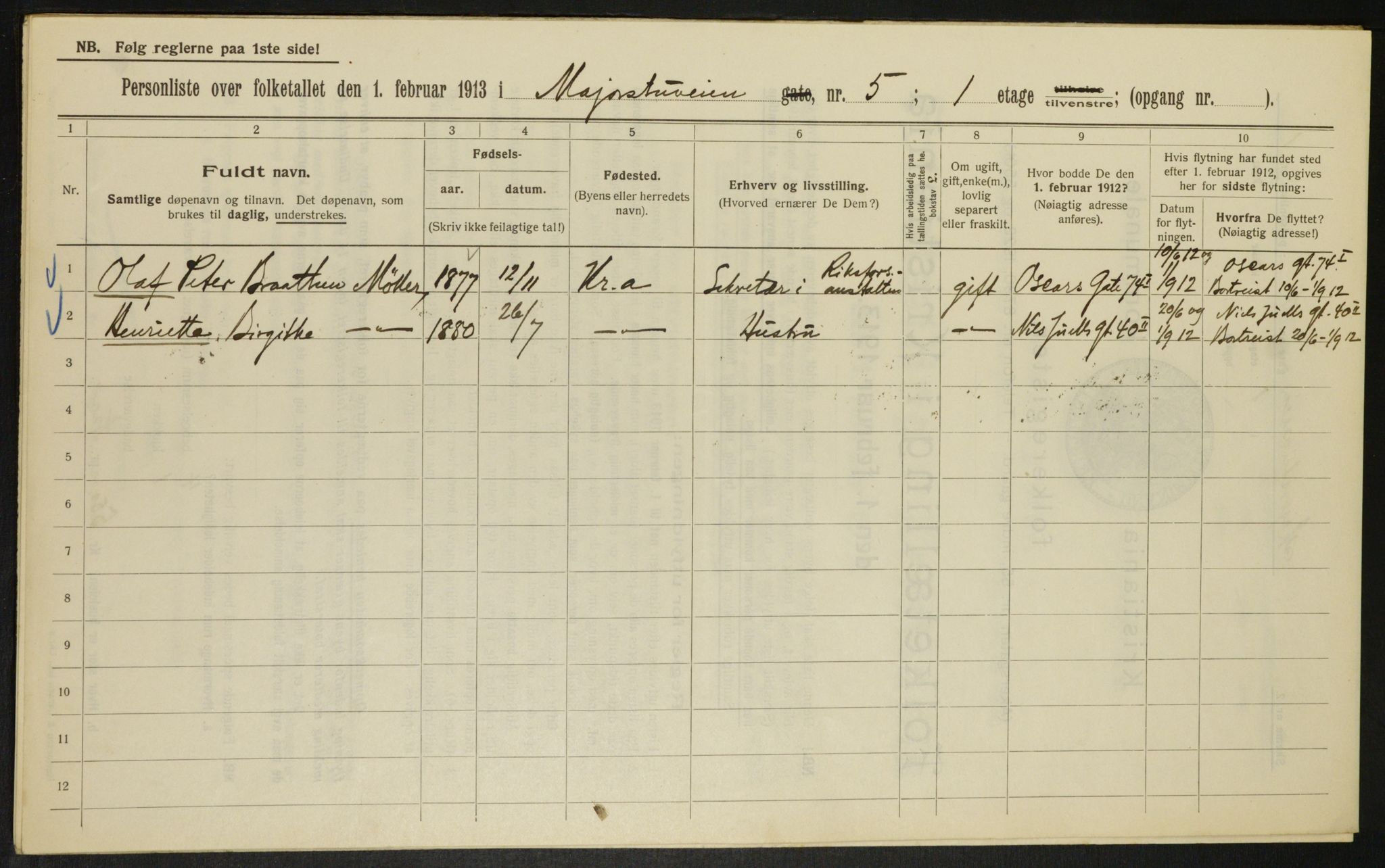 OBA, Municipal Census 1913 for Kristiania, 1913, p. 59411