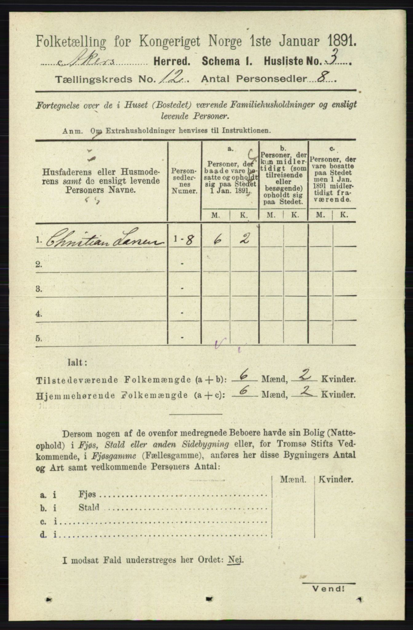 RA, 1891 census for 0218 Aker, 1891, p. 11337