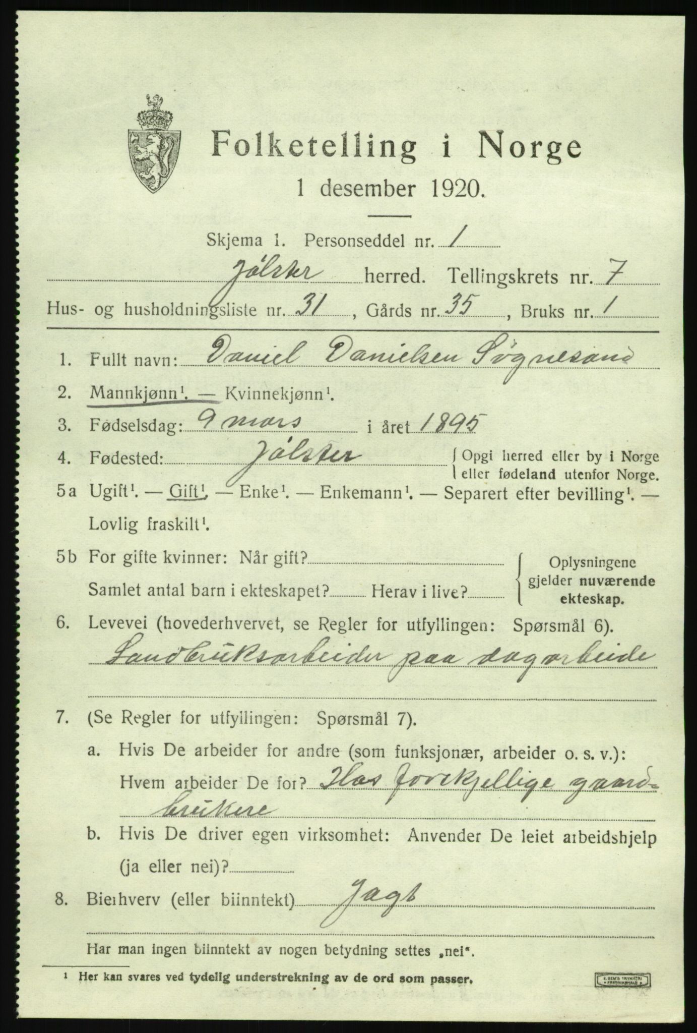 SAB, 1920 census for Jølster, 1920, p. 4004