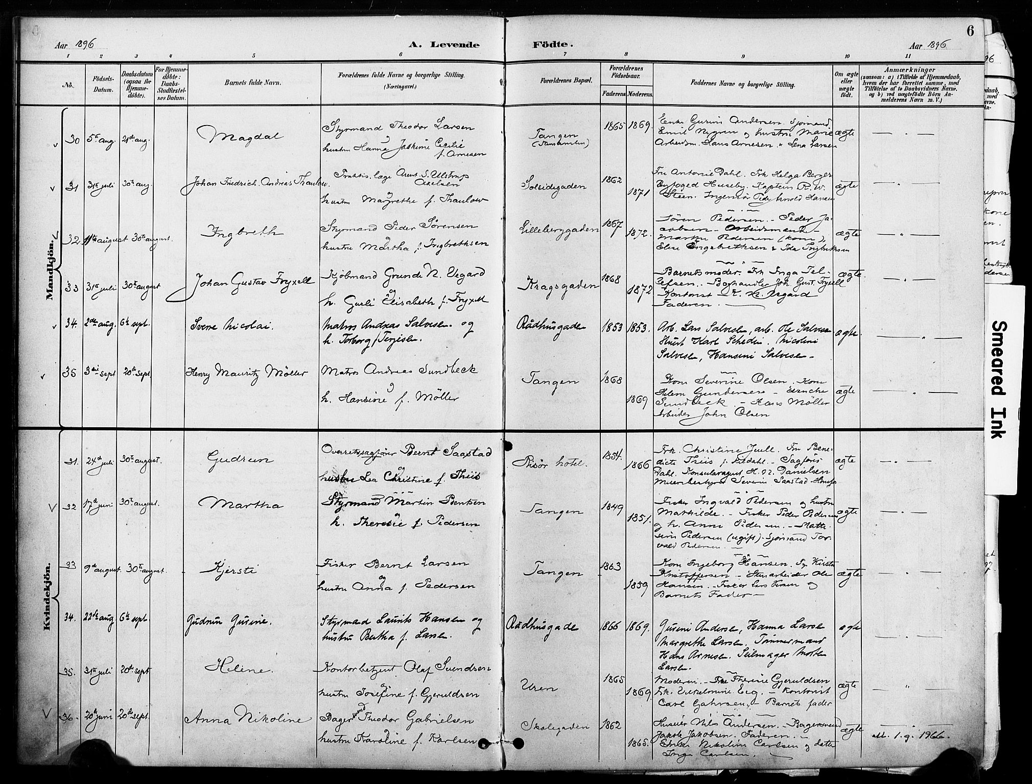 Risør sokneprestkontor, SAK/1111-0035/F/Fa/L0010: Parish register (official) no. A 10, 1896-1906, p. 6