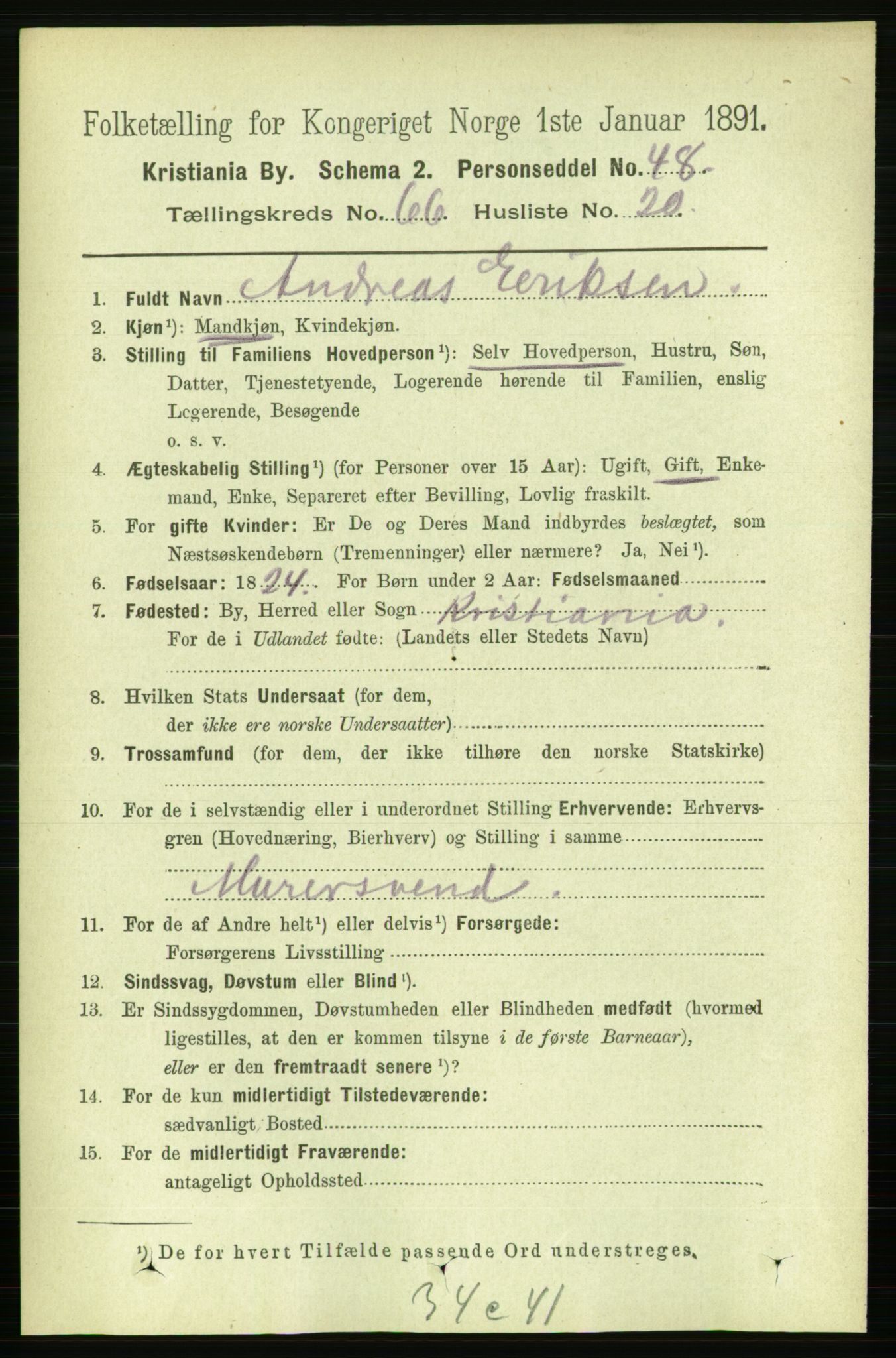 RA, 1891 census for 0301 Kristiania, 1891, p. 36014