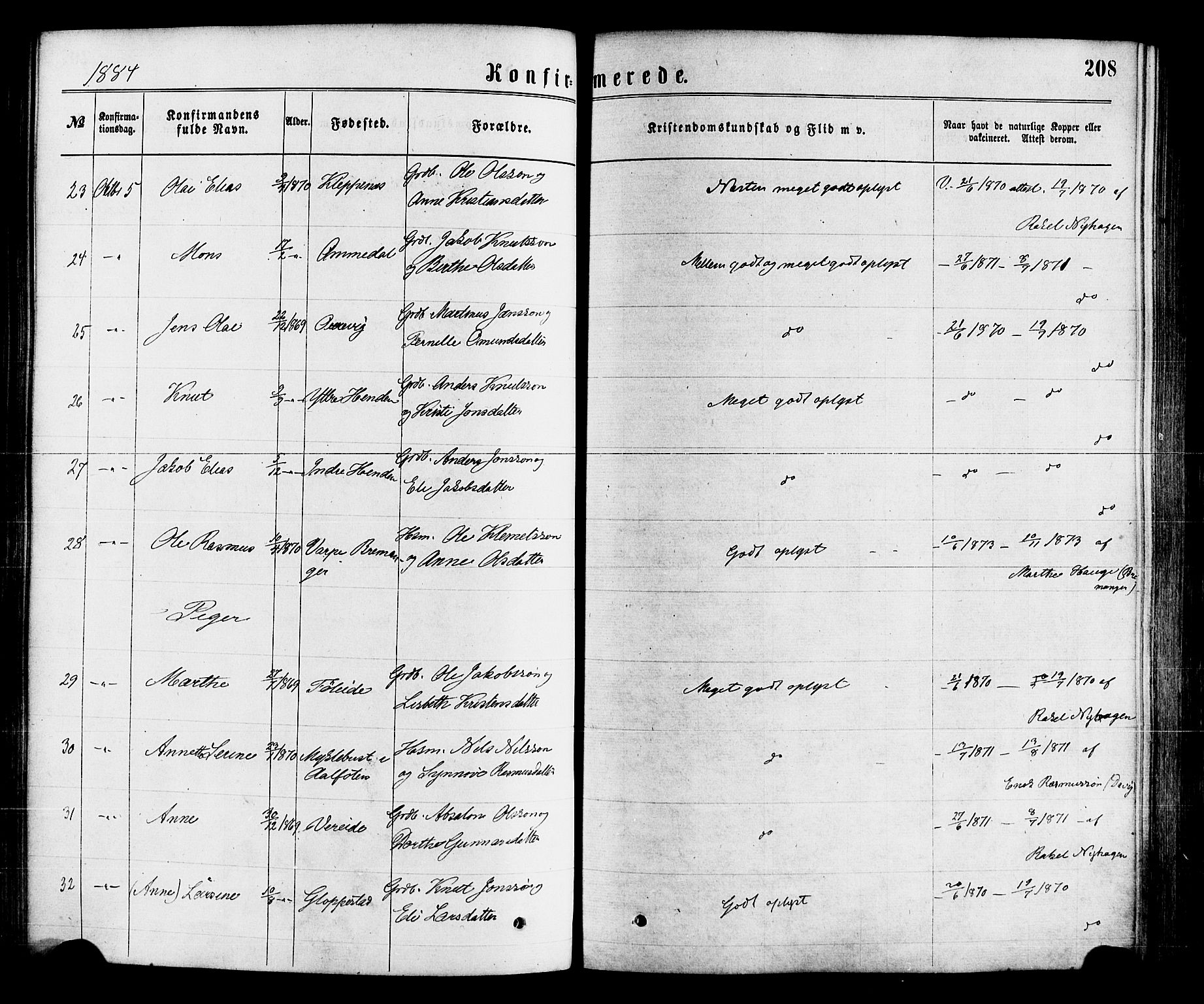 Gloppen sokneprestembete, AV/SAB-A-80101/H/Haa/Haaa/L0010: Parish register (official) no. A 10, 1871-1884, p. 208