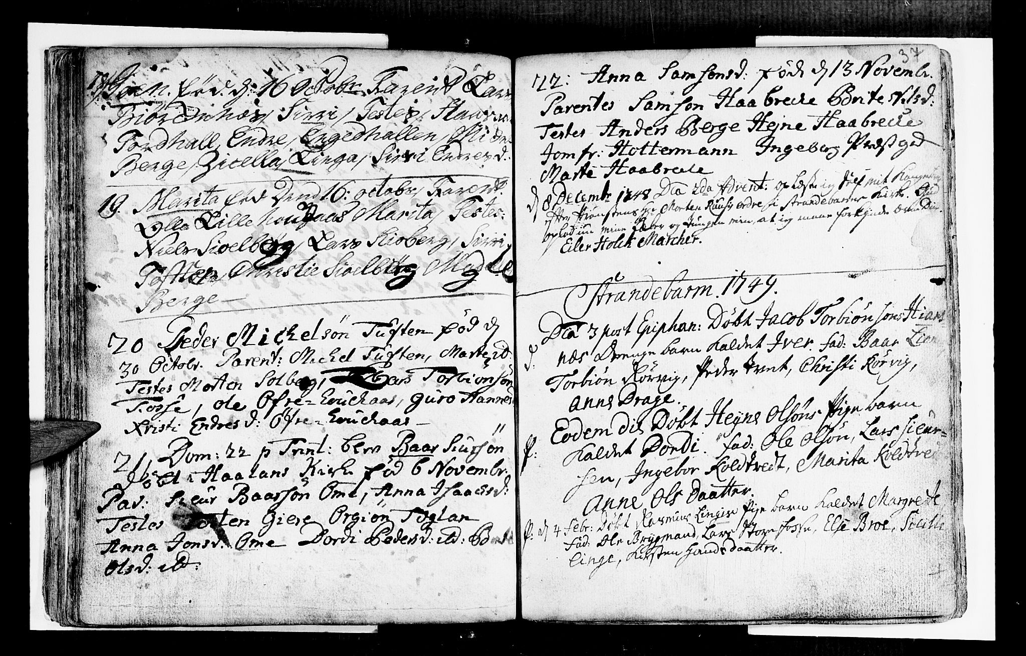 Strandebarm sokneprestembete, SAB/A-78401/H/Haa: Parish register (official) no. A 2 /1, 1727-1750, p. 37