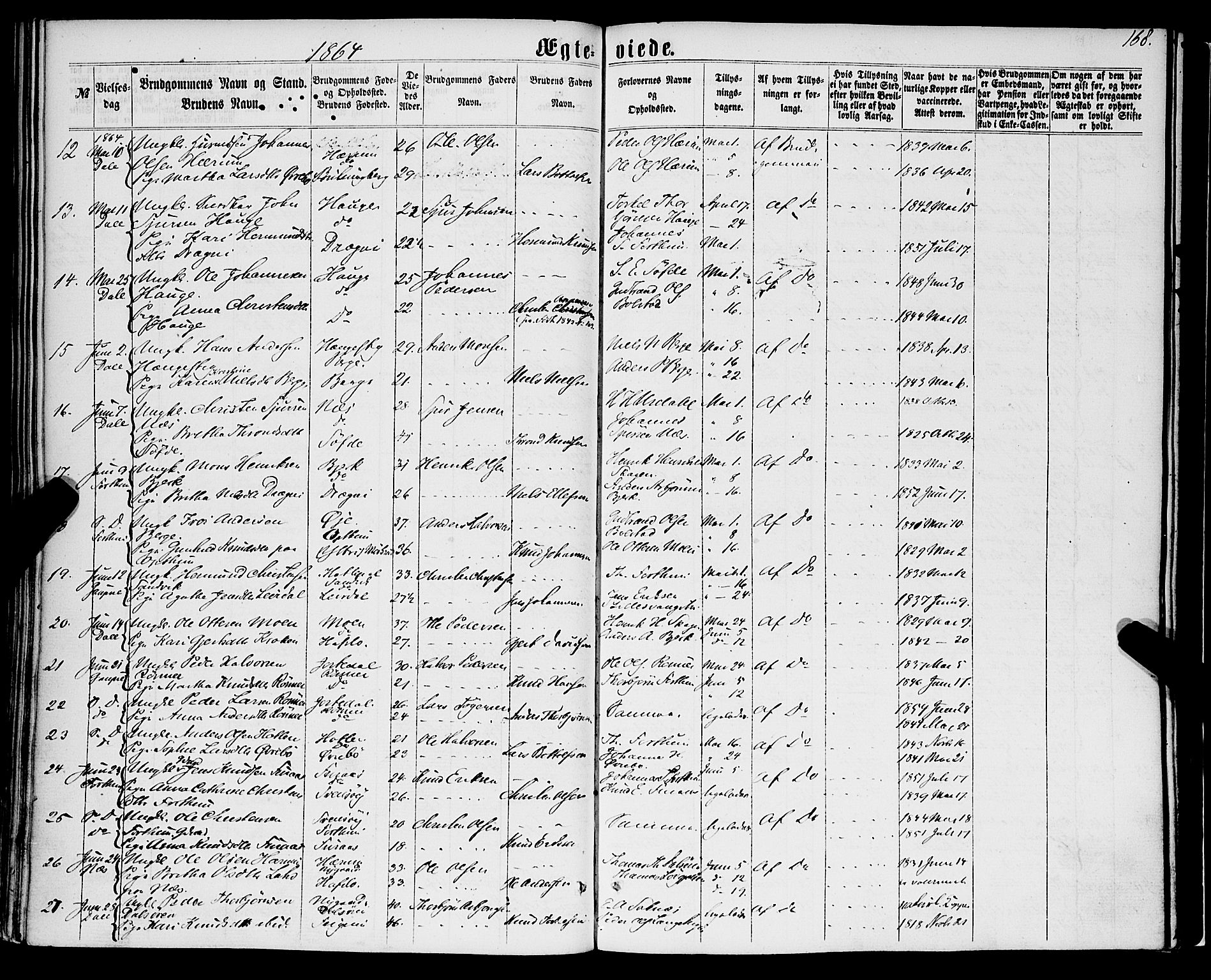 Luster sokneprestembete, SAB/A-81101/H/Haa/Haaa/L0008: Parish register (official) no. A 8, 1860-1870, p. 168