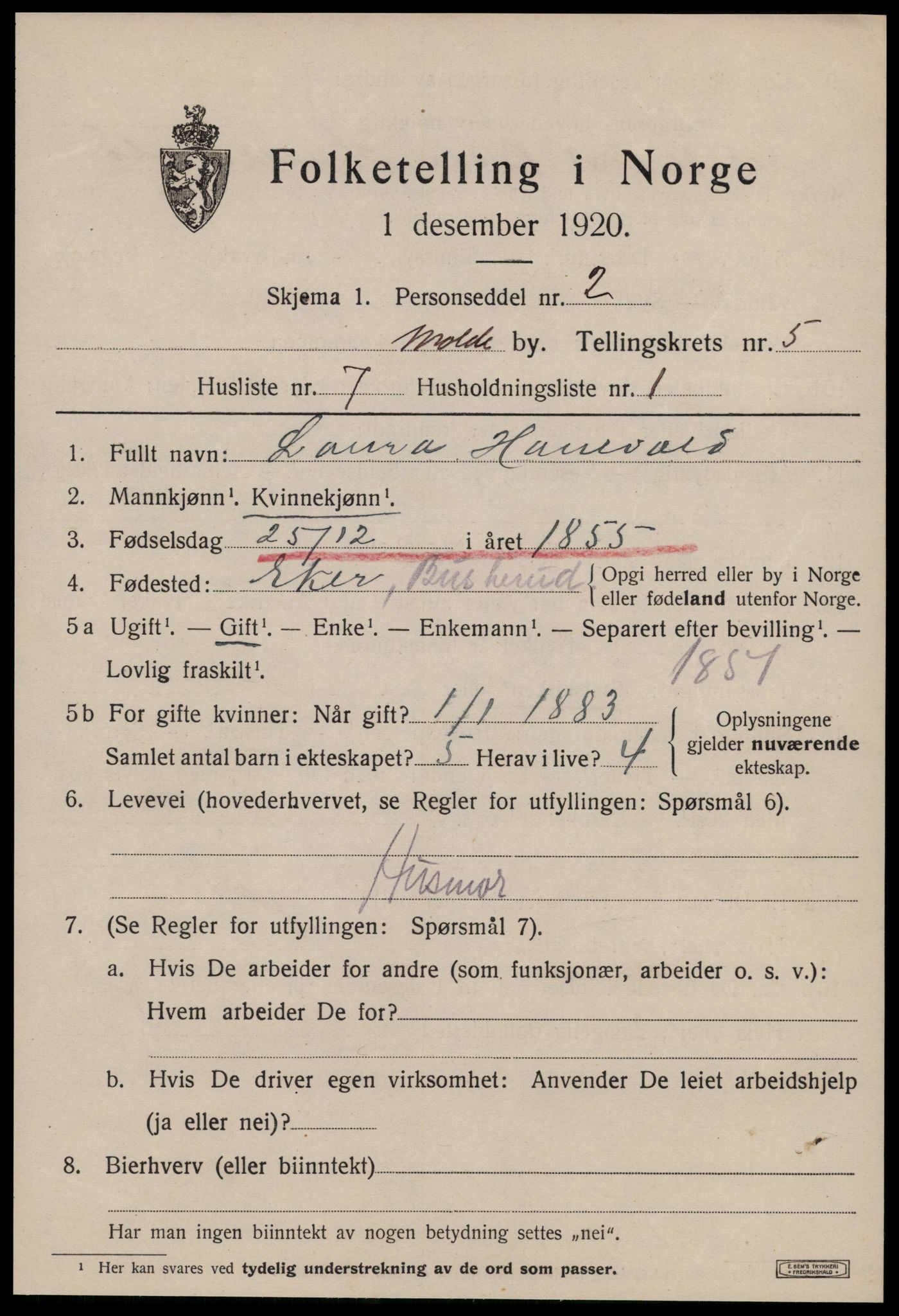 SAT, 1920 census for Molde, 1920, p. 6801