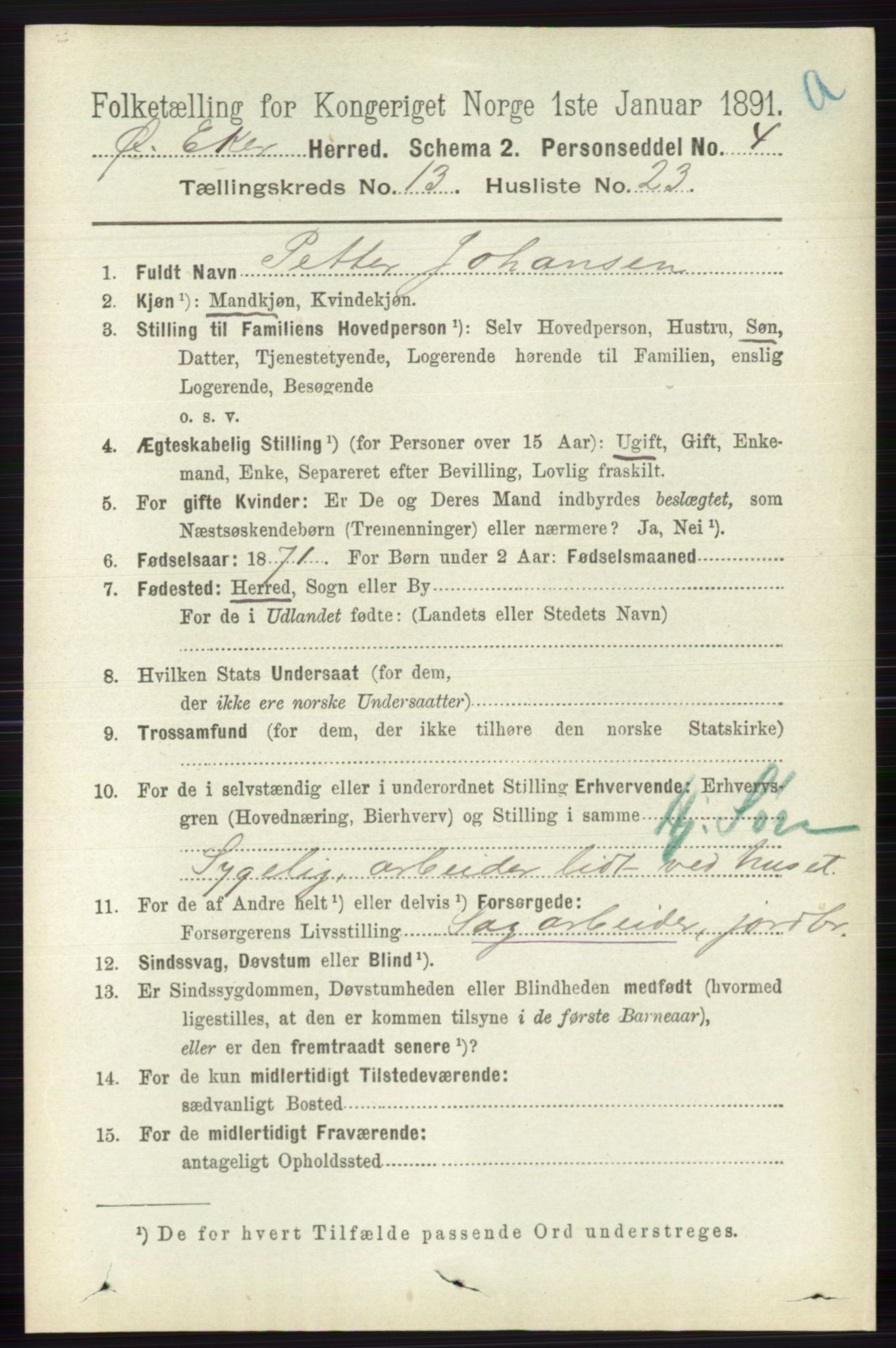 RA, 1891 census for 0624 Øvre Eiker, 1891, p. 6018