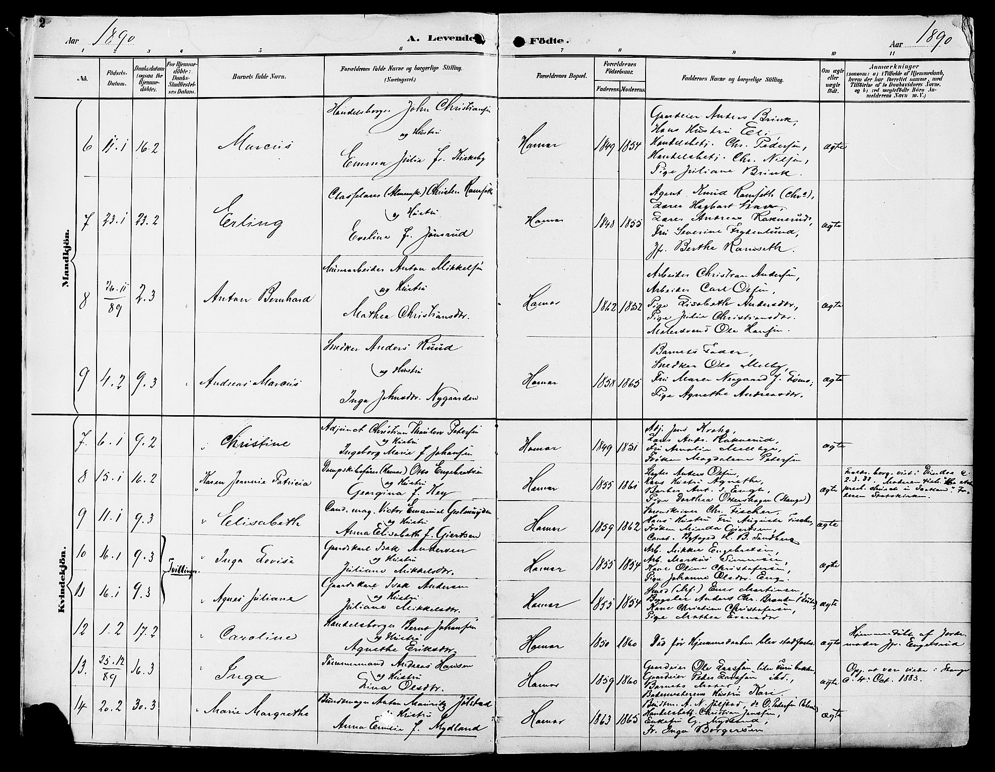 Vang prestekontor, Hedmark, SAH/PREST-008/H/Ha/Haa/L0017: Parish register (official) no. 17, 1890-1899, p. 2