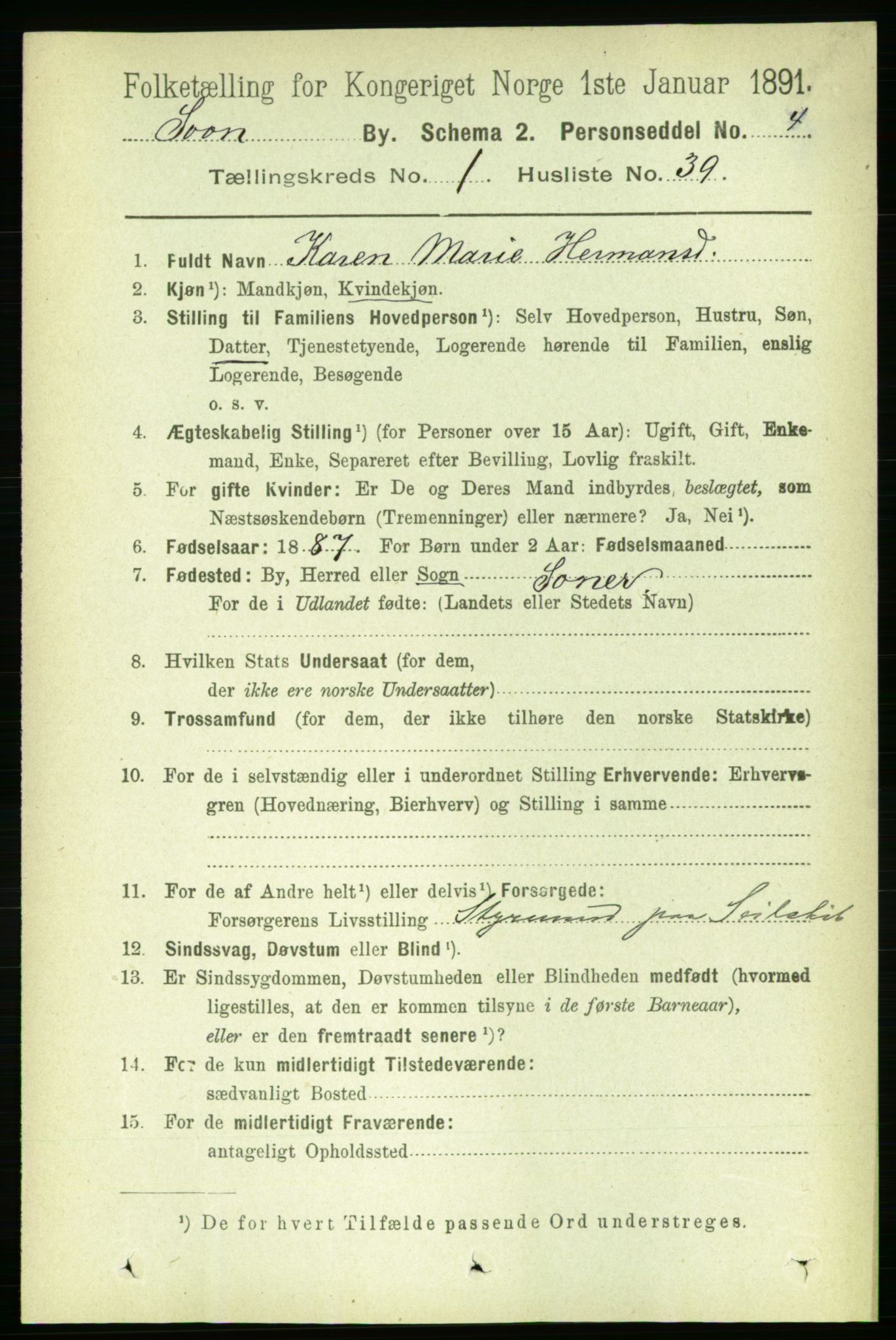 RA, 1891 census for 0201 Son, 1891, p. 363