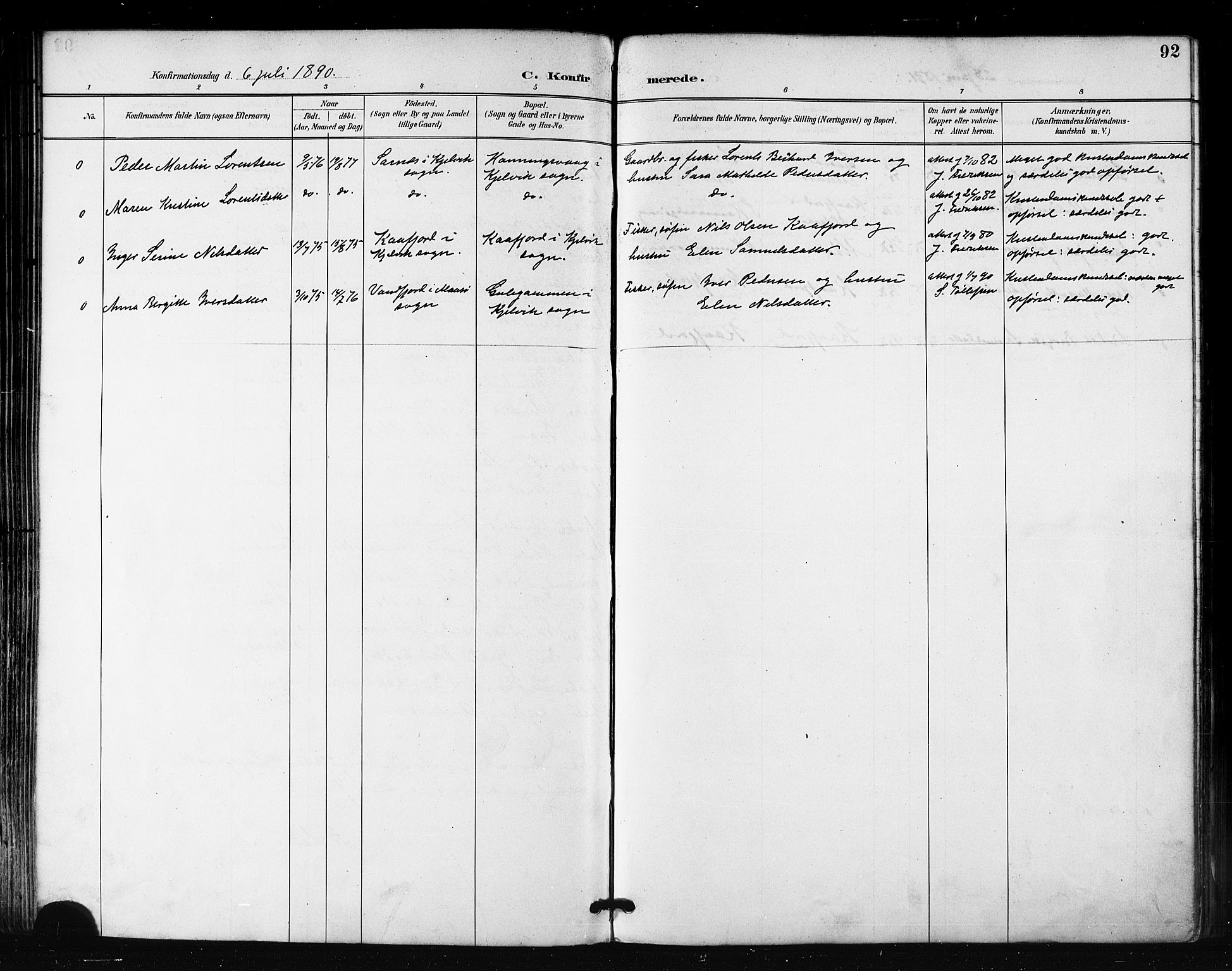 Måsøy sokneprestkontor, SATØ/S-1348/H/Ha/L0007kirke: Parish register (official) no. 7, 1887-1899, p. 92