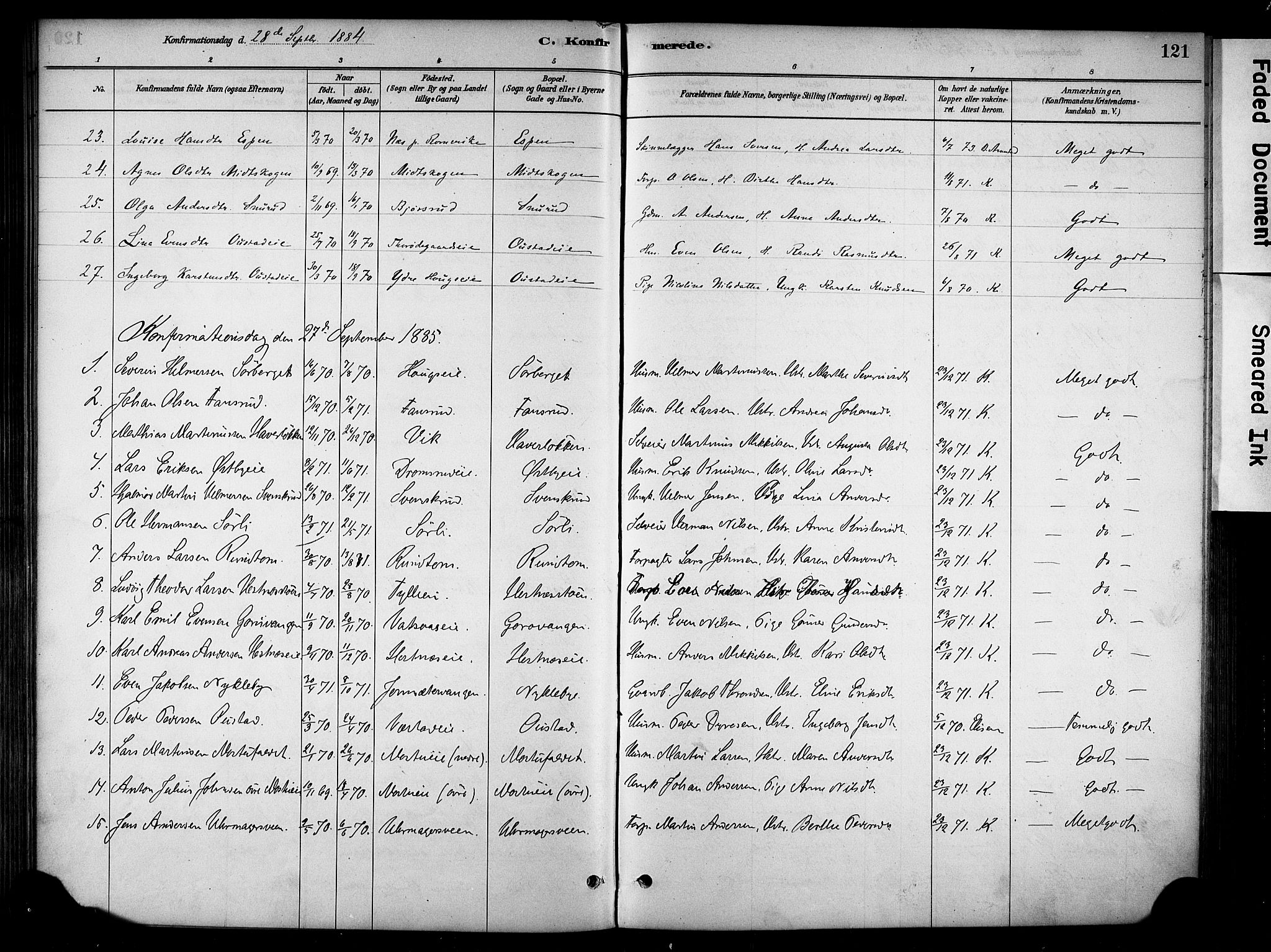 Stange prestekontor, AV/SAH-PREST-002/K/L0018: Parish register (official) no. 18, 1880-1896, p. 121