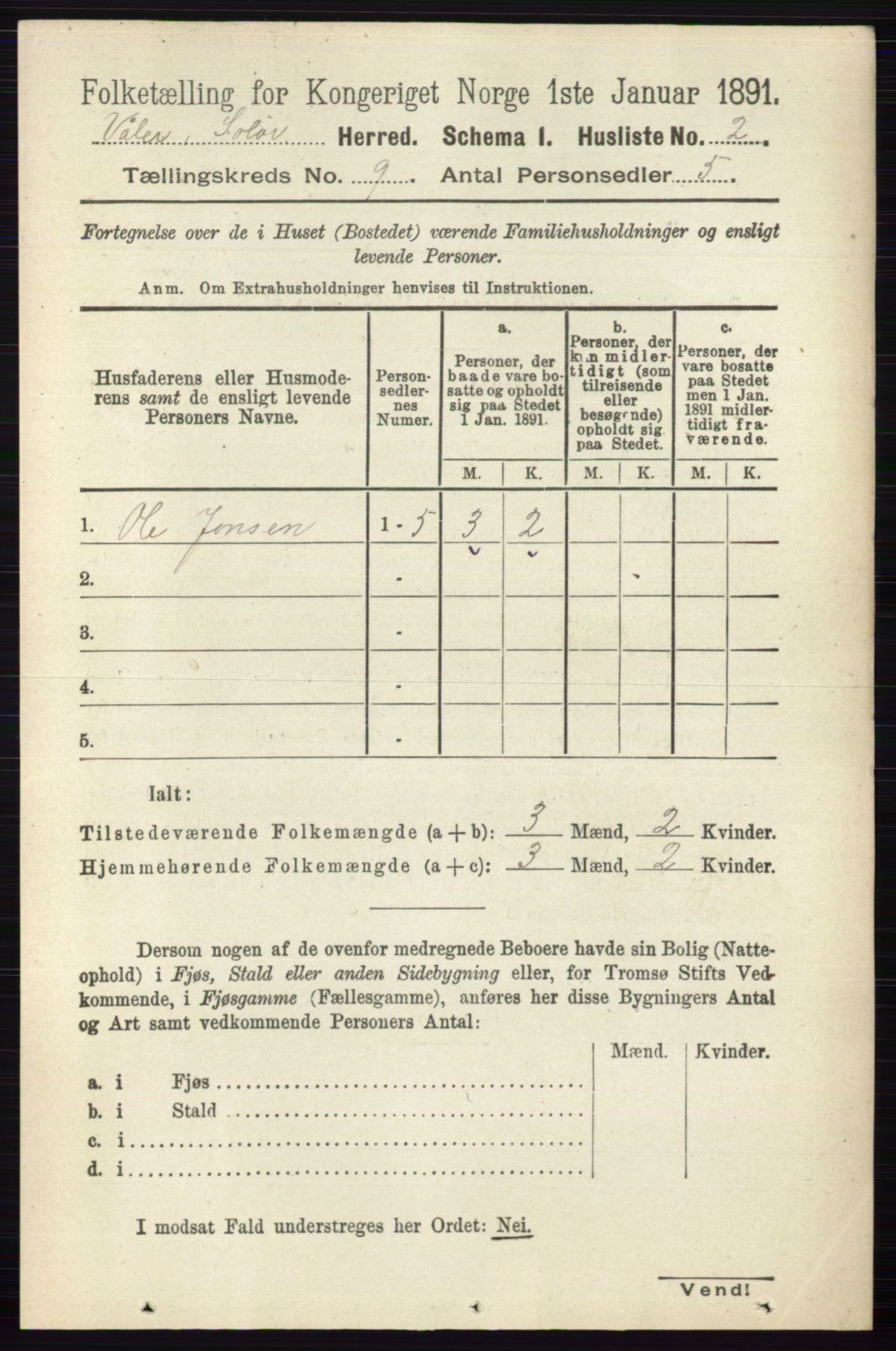 RA, 1891 census for 0426 Våler, 1891, p. 3814