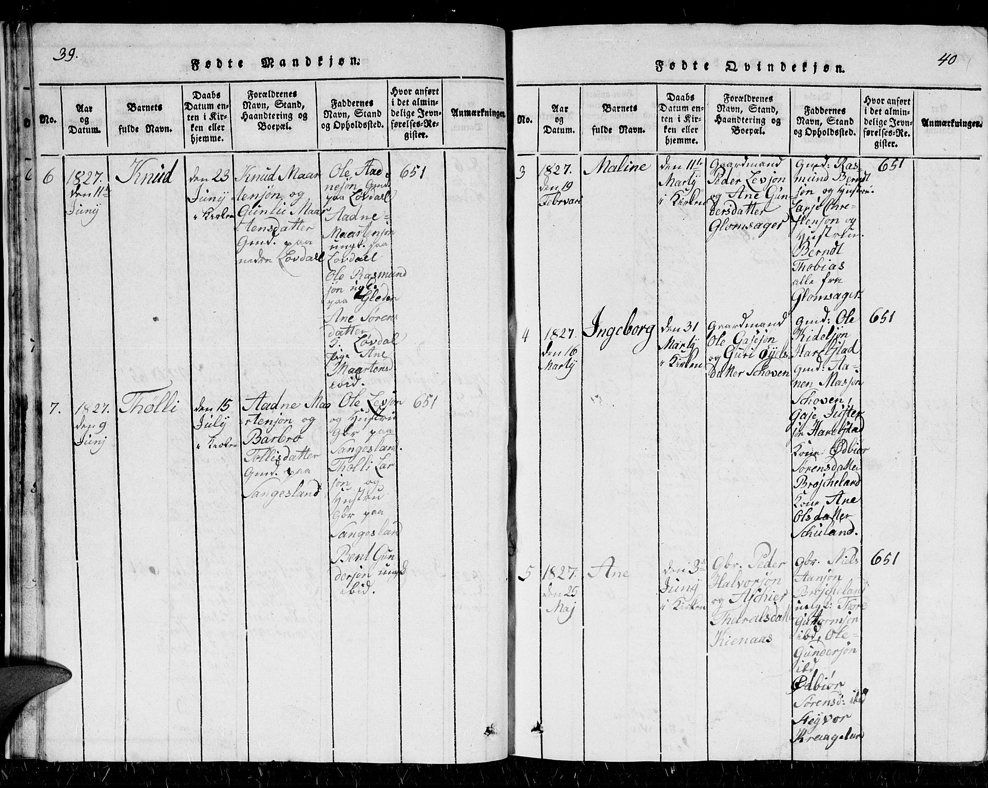 Holum sokneprestkontor, SAK/1111-0022/F/Fb/Fbb/L0001: Parish register (copy) no. B 1, 1820-1847, p. 39-40