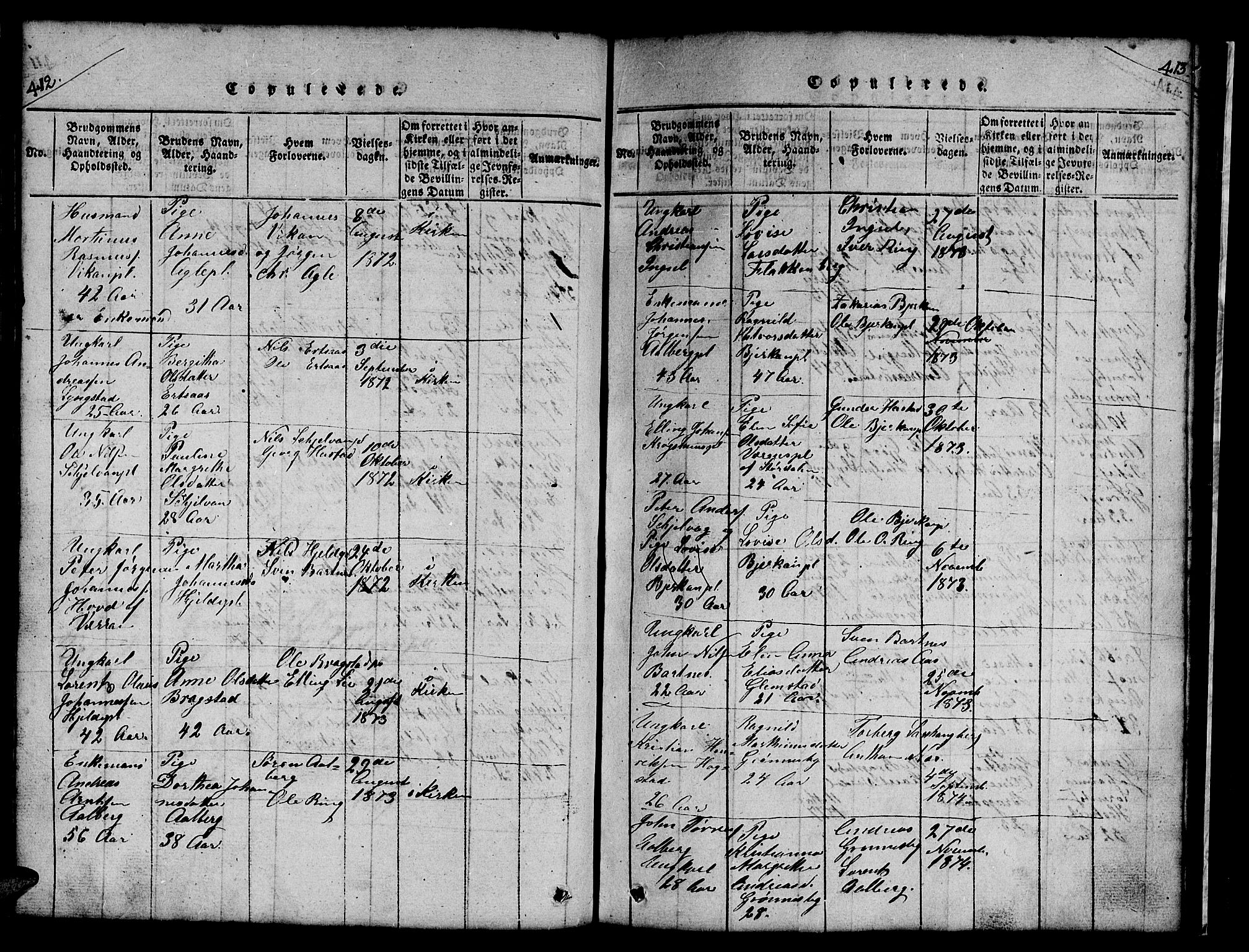 Ministerialprotokoller, klokkerbøker og fødselsregistre - Nord-Trøndelag, SAT/A-1458/732/L0317: Parish register (copy) no. 732C01, 1816-1881, p. 412-413