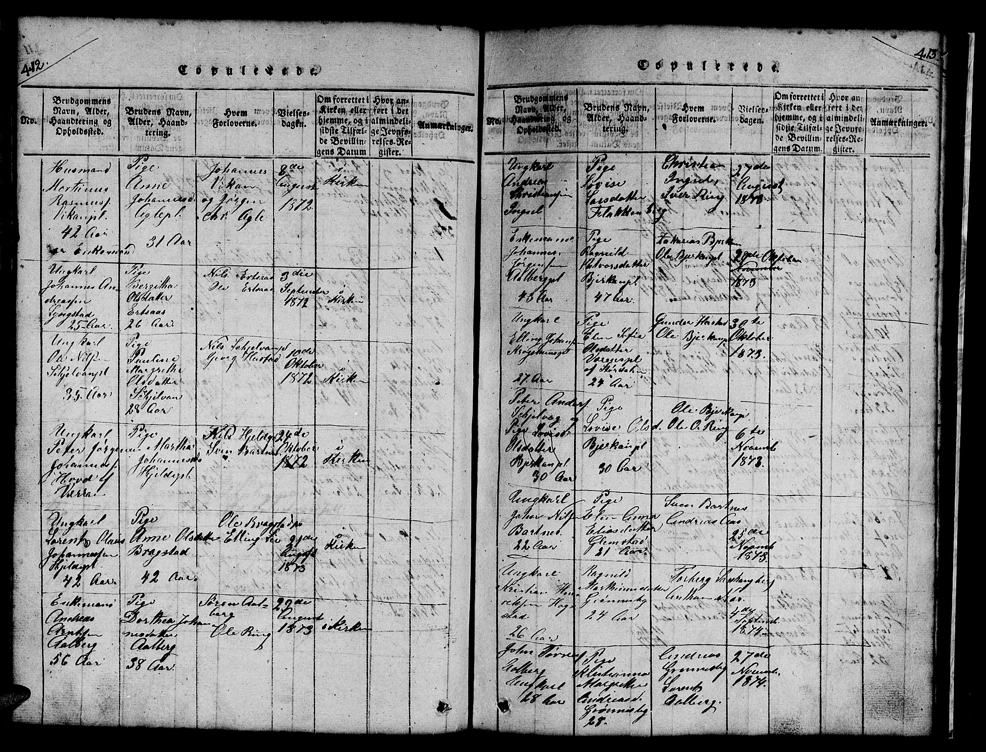 Ministerialprotokoller, klokkerbøker og fødselsregistre - Nord-Trøndelag, AV/SAT-A-1458/732/L0317: Parish register (copy) no. 732C01, 1816-1881, p. 412-413