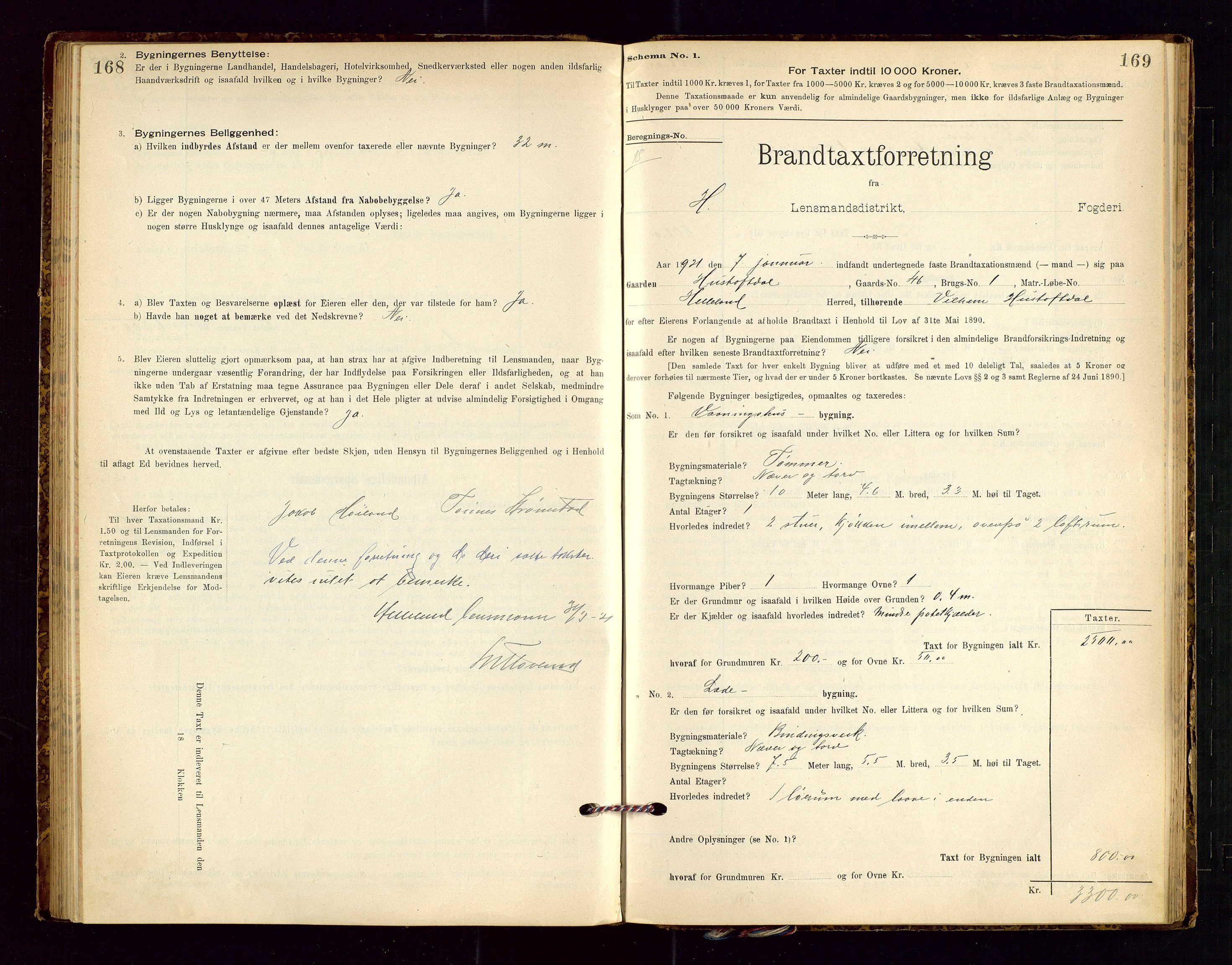 Helleland lensmannskontor, AV/SAST-A-100209/Gob/L0001: "Brandtaxationsprotokol", 1896-1919, p. 168-169