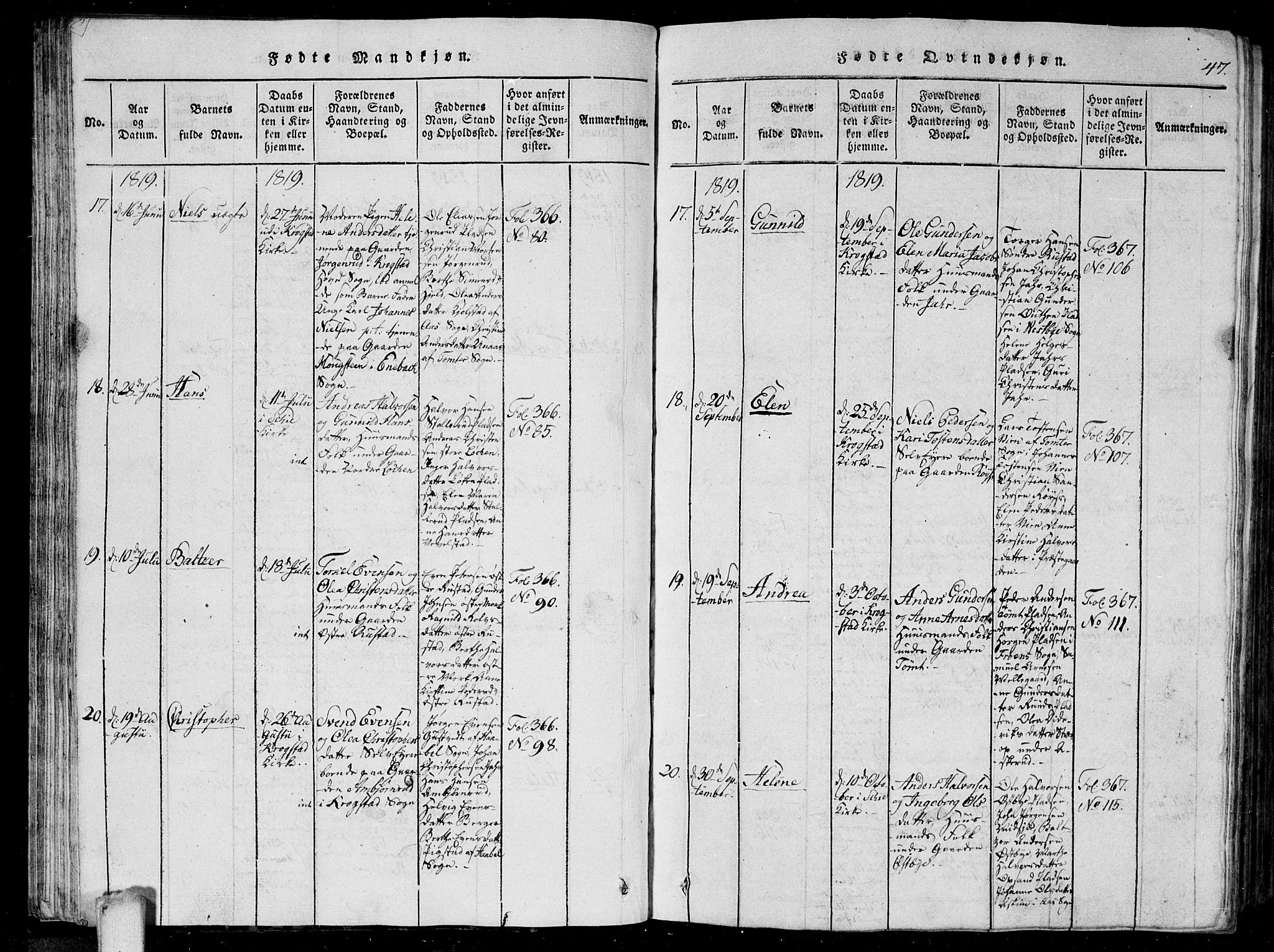 Kråkstad prestekontor Kirkebøker, AV/SAO-A-10125a/G/Ga/L0001: Parish register (copy) no. I 1, 1813-1824, p. 47