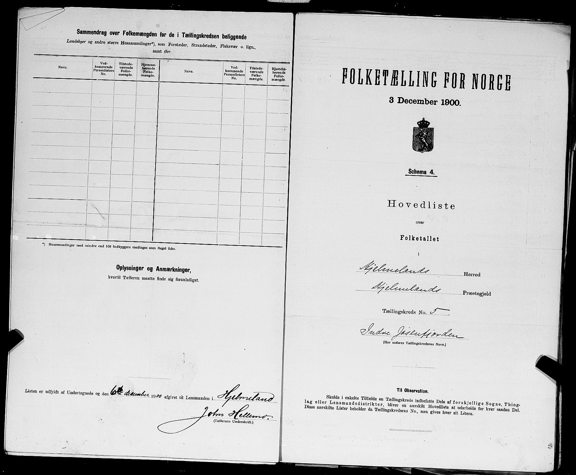 SAST, 1900 census for Hjelmeland, 1900, p. 27