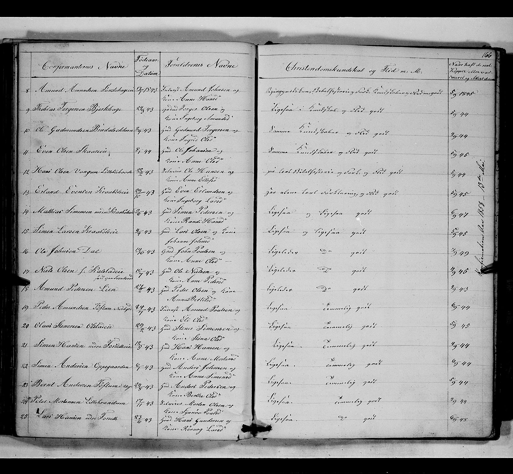 Gausdal prestekontor, SAH/PREST-090/H/Ha/Hab/L0005: Parish register (copy) no. 5, 1846-1867, p. 166