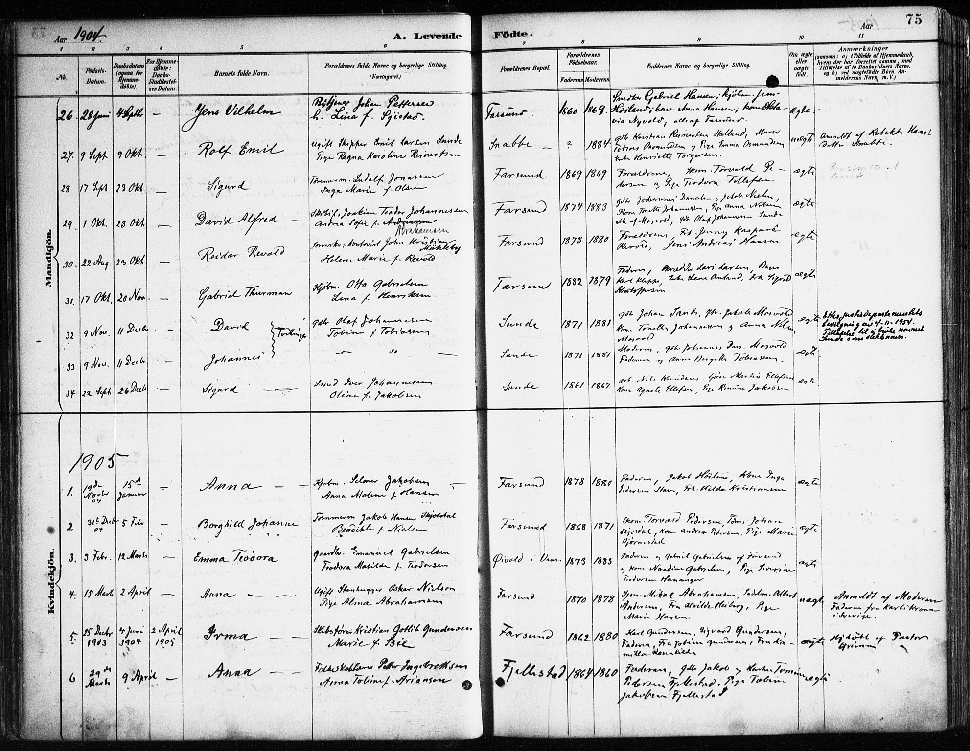 Farsund sokneprestkontor, SAK/1111-0009/F/Fa/L0006: Parish register (official) no. A 6, 1887-1920, p. 75