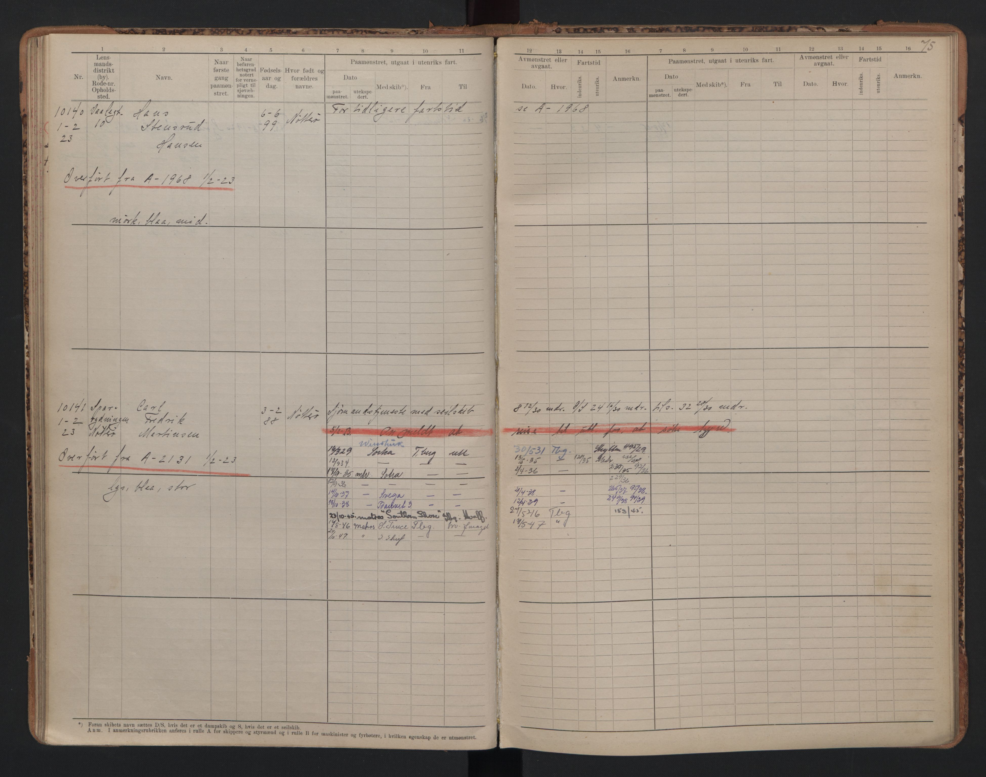 Tønsberg innrulleringskontor, AV/SAKO-A-786/F/Fc/Fcb/L0010: Hovedrulle Patent nr. 9993-1923, 1922-1923, p. 75