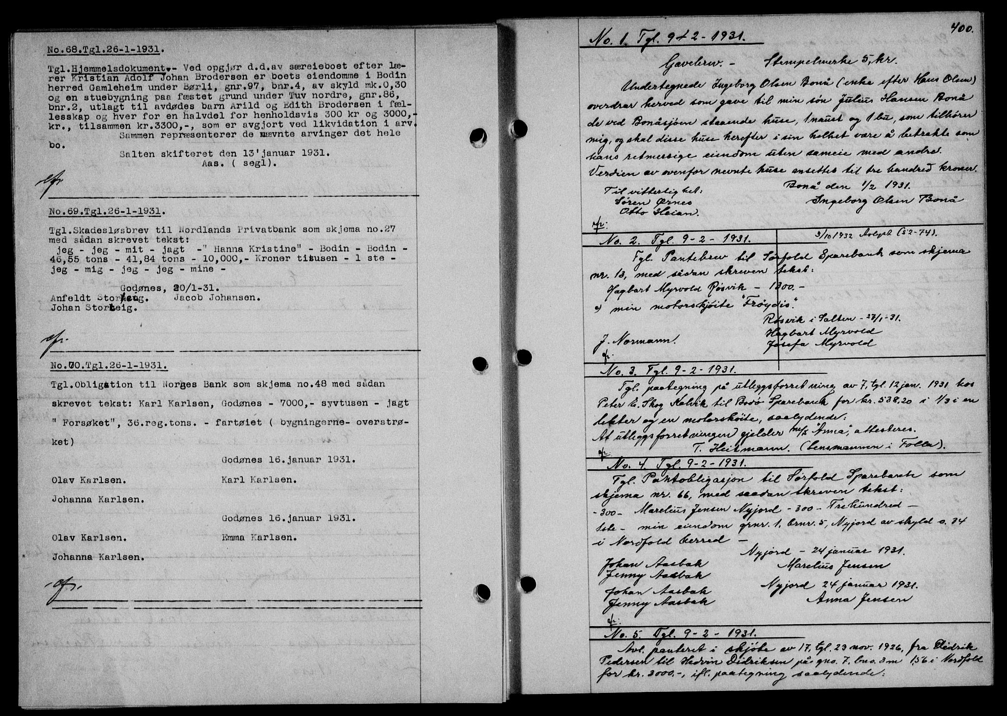 Salten sorenskriveri, SAT/A-4578/1/2/2C/L0059: Mortgage book no. 49, 1930-1931, Deed date: 09.02.1931