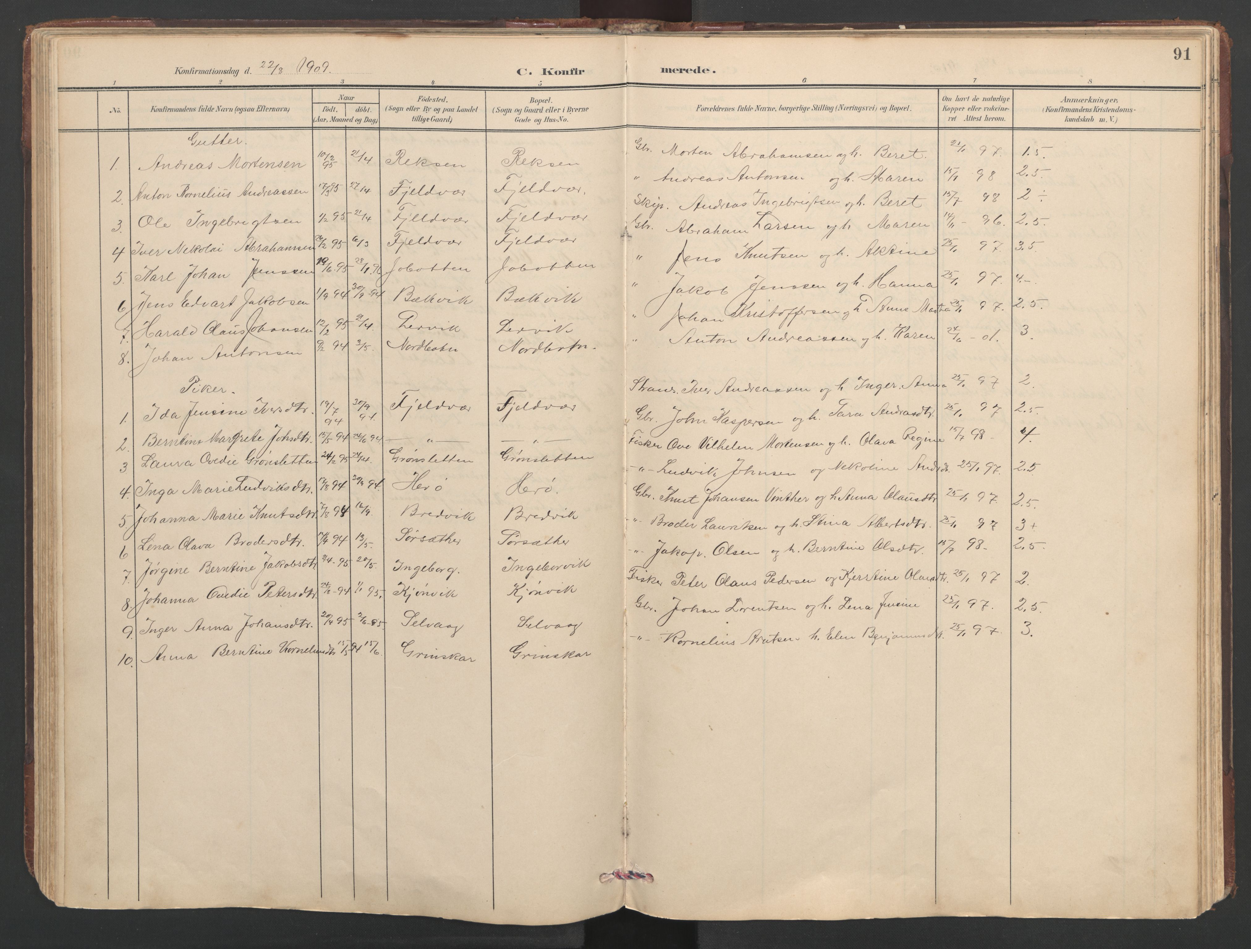 Ministerialprotokoller, klokkerbøker og fødselsregistre - Sør-Trøndelag, SAT/A-1456/638/L0571: Parish register (copy) no. 638C03, 1901-1930, p. 91