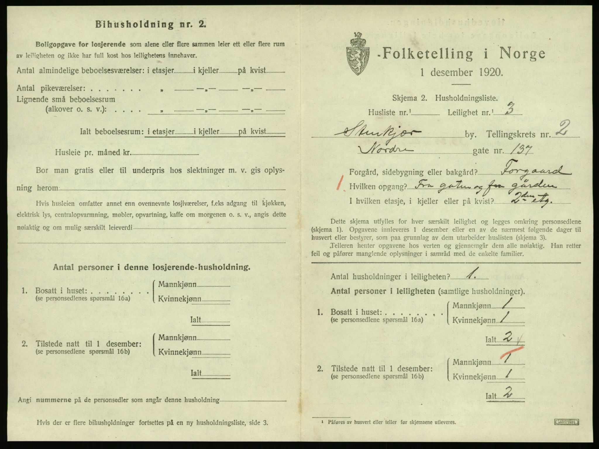 SAT, 1920 census for Steinkjer, 1920, p. 1706