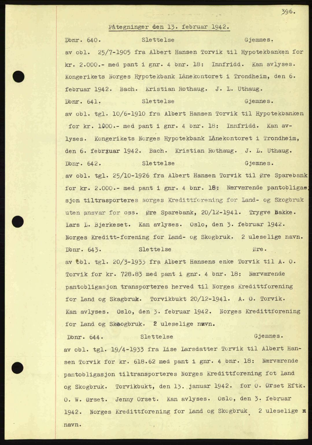 Nordmøre sorenskriveri, AV/SAT-A-4132/1/2/2Ca: Mortgage book no. C81, 1940-1945, Diary no: : 640/1942