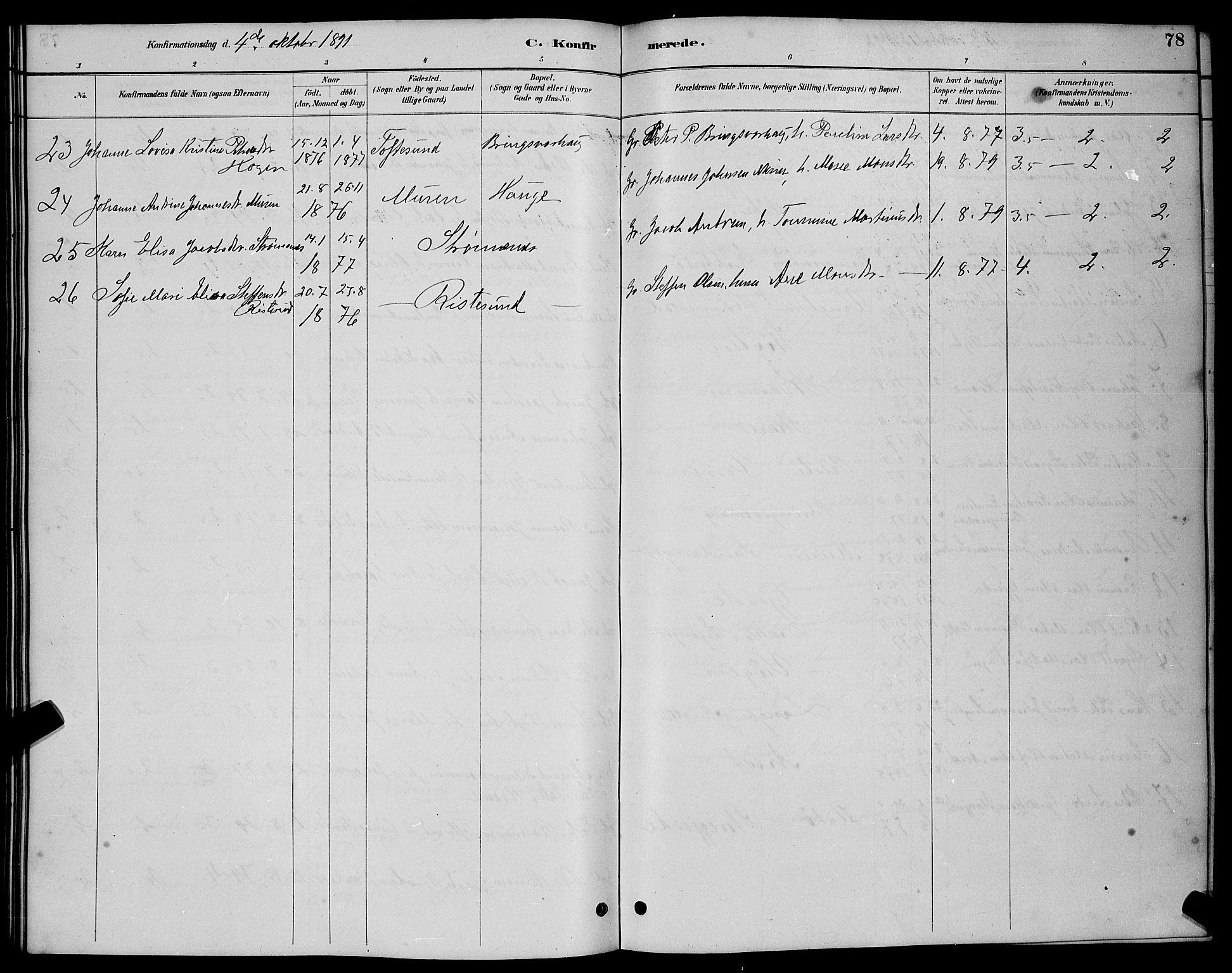 Ministerialprotokoller, klokkerbøker og fødselsregistre - Møre og Romsdal, AV/SAT-A-1454/503/L0048: Parish register (copy) no. 503C03, 1885-1893, p. 78