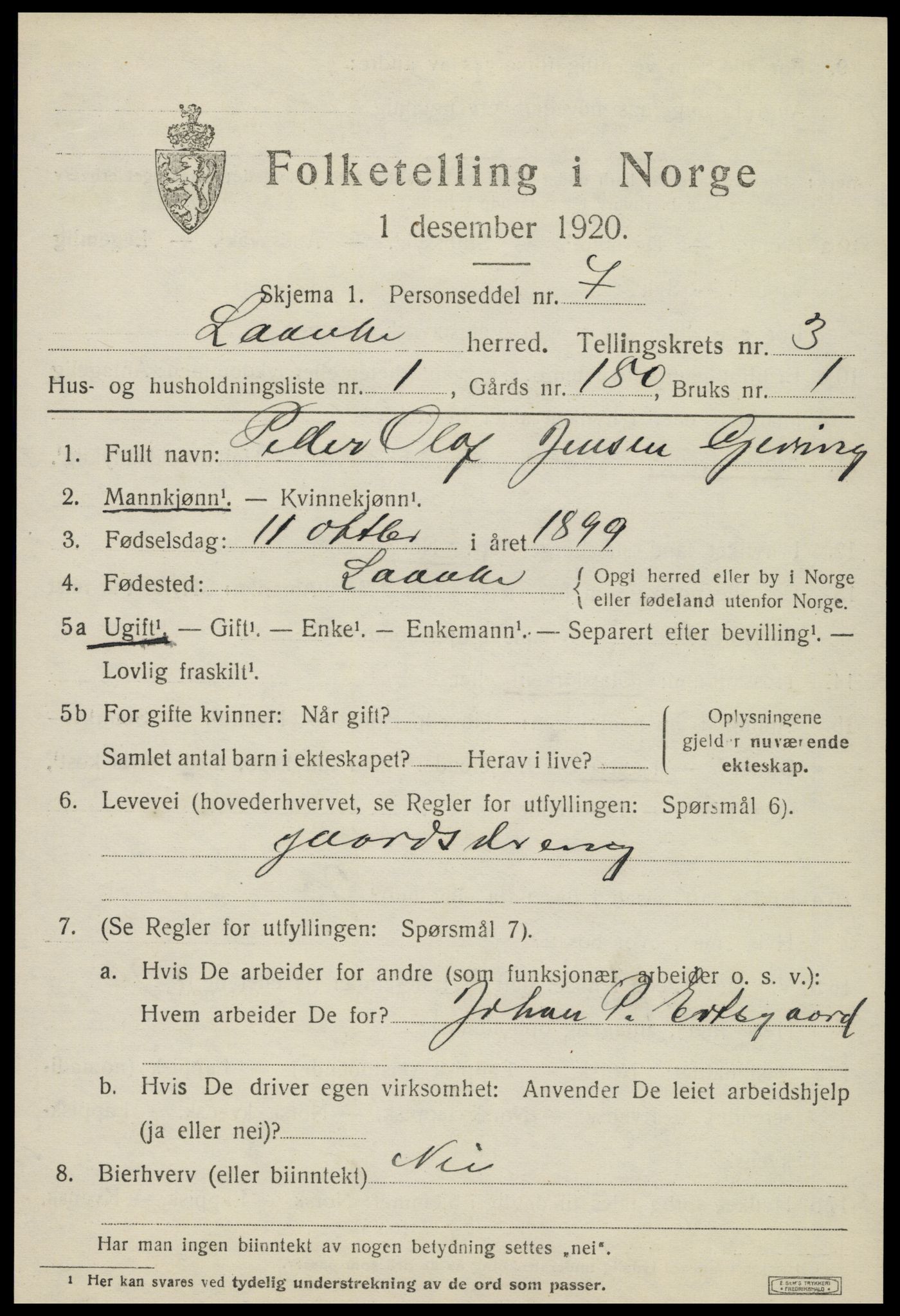 SAT, 1920 census for Lånke, 1920, p. 1780