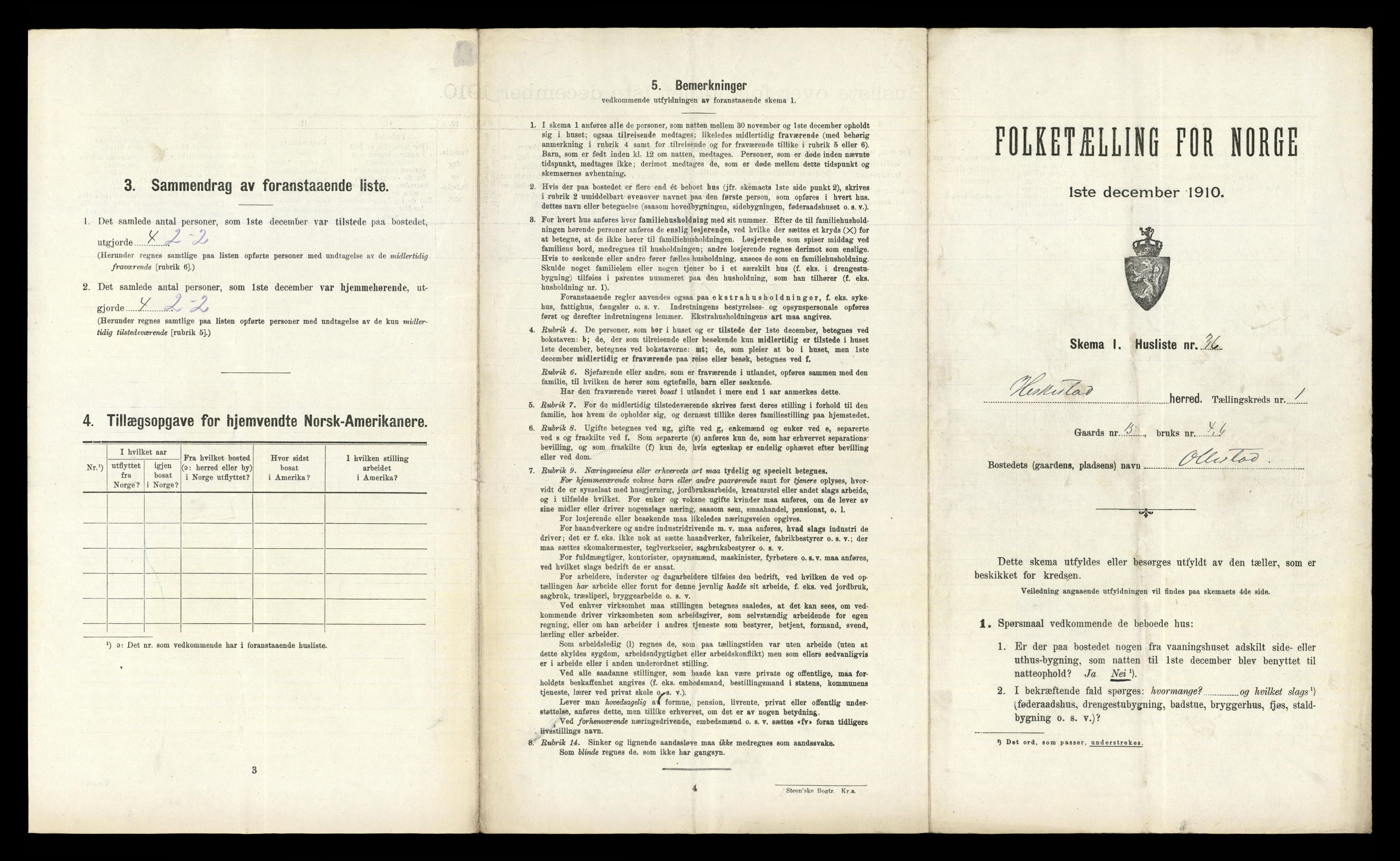 RA, 1910 census for Heskestad, 1910, p. 88