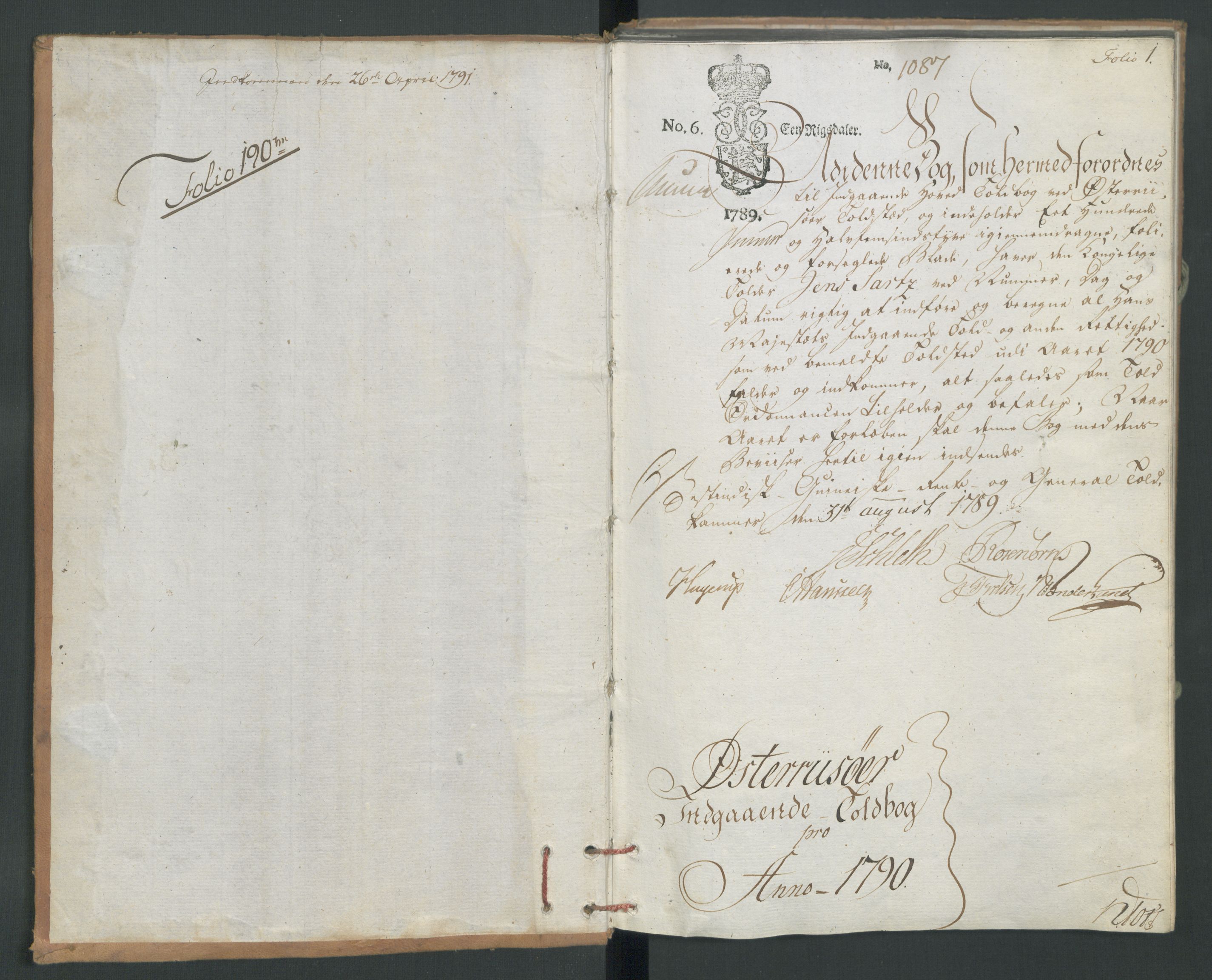 Generaltollkammeret, tollregnskaper, AV/RA-EA-5490/R14/L0105/0001: Tollregnskaper Øster-Risør / Inngående tollbok, 1790