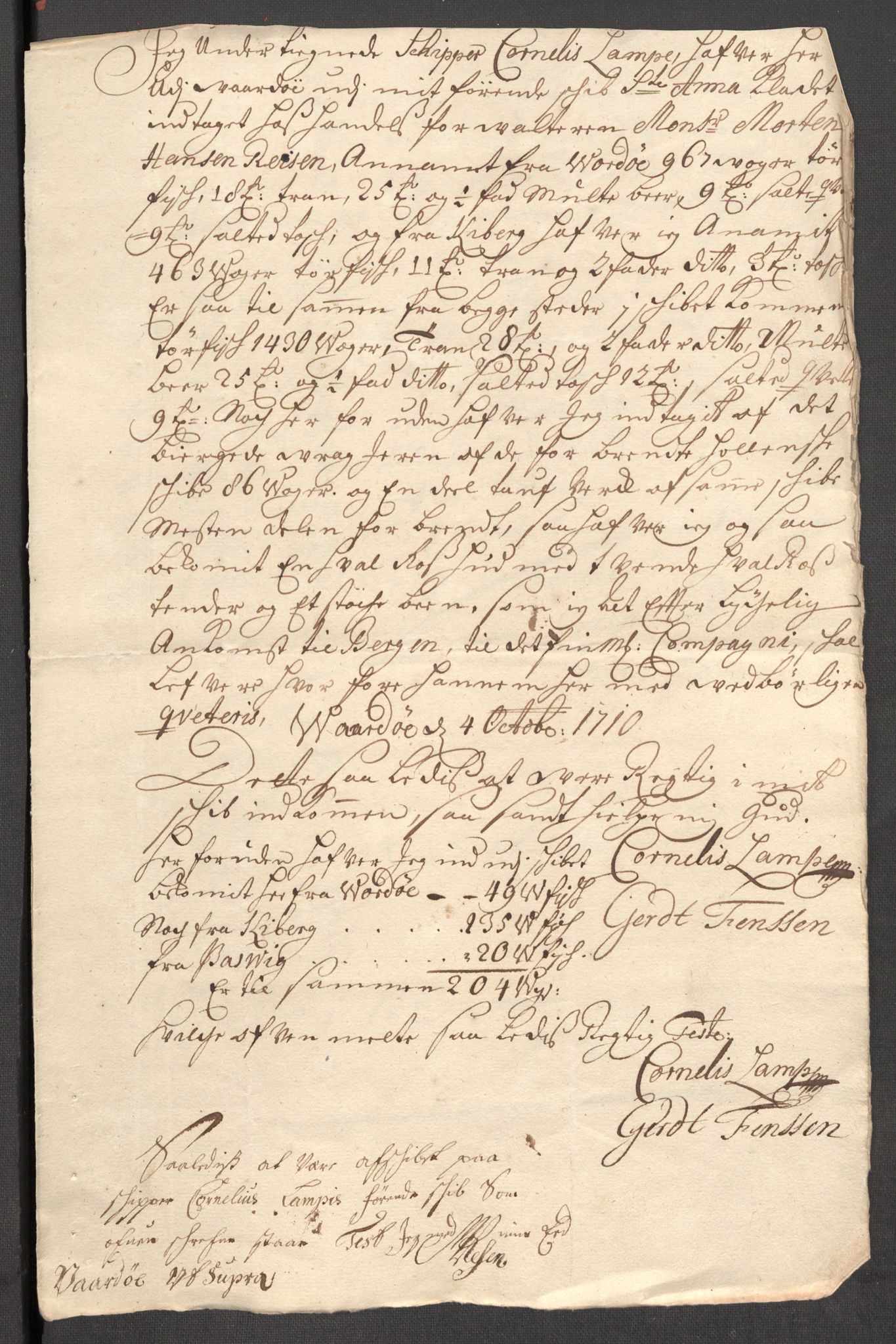 Rentekammeret inntil 1814, Reviderte regnskaper, Fogderegnskap, AV/RA-EA-4092/R69/L4855: Fogderegnskap Finnmark/Vardøhus, 1709-1712, p. 272