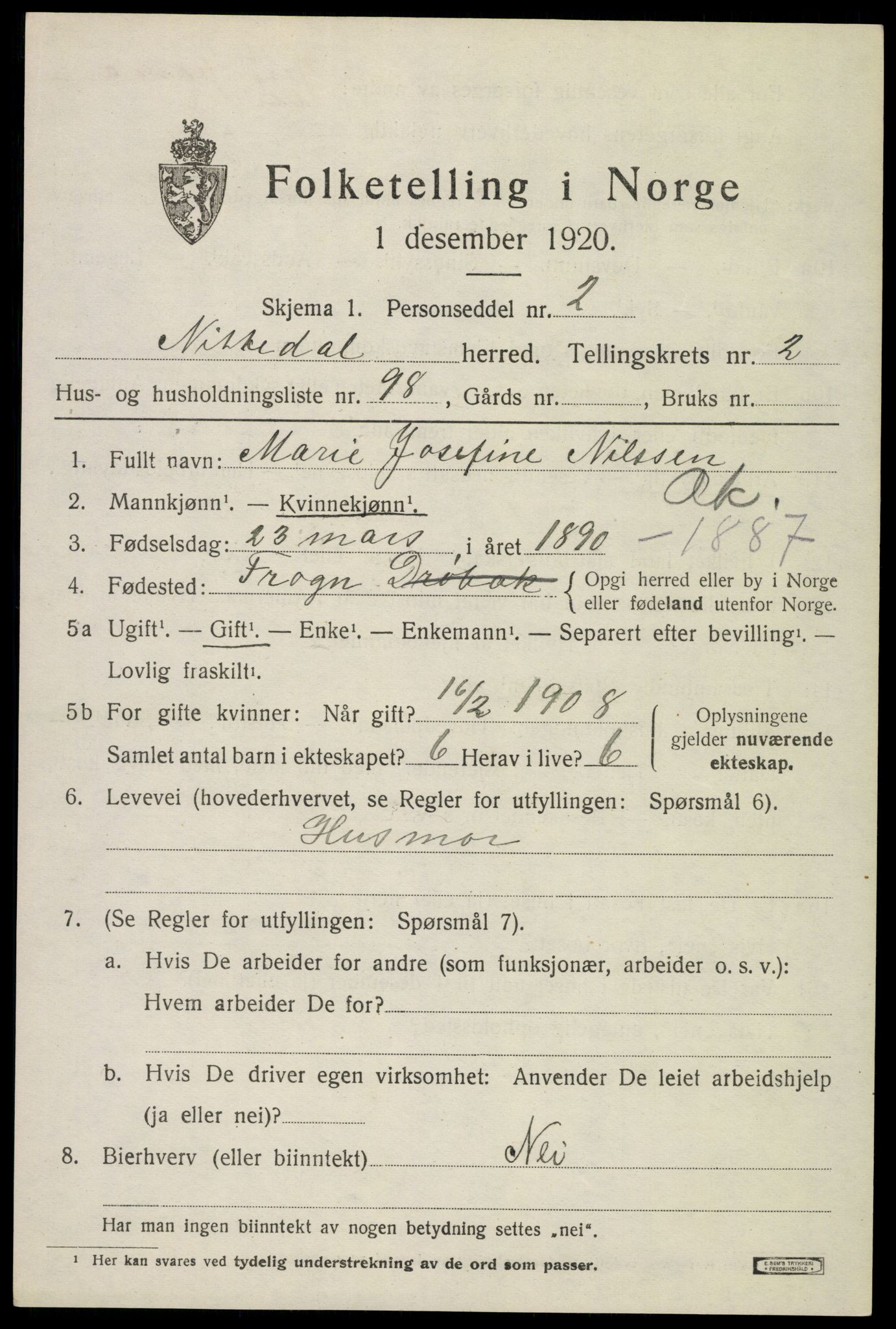 SAO, 1920 census for Nittedal, 1920, p. 2876