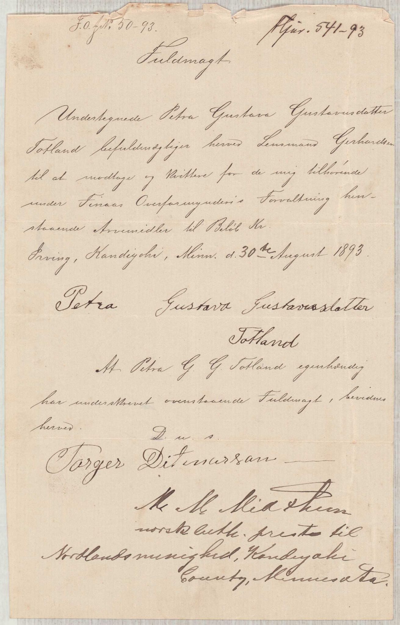 Finnaas kommune. Overformynderiet, IKAH/1218a-812/F/Fb/Fba/L0005/0003: Avkall. Kvitteringar. Mindre rulle / Avkall. Kvitteringar. Mindre rulle, 1891-1899, p. 23