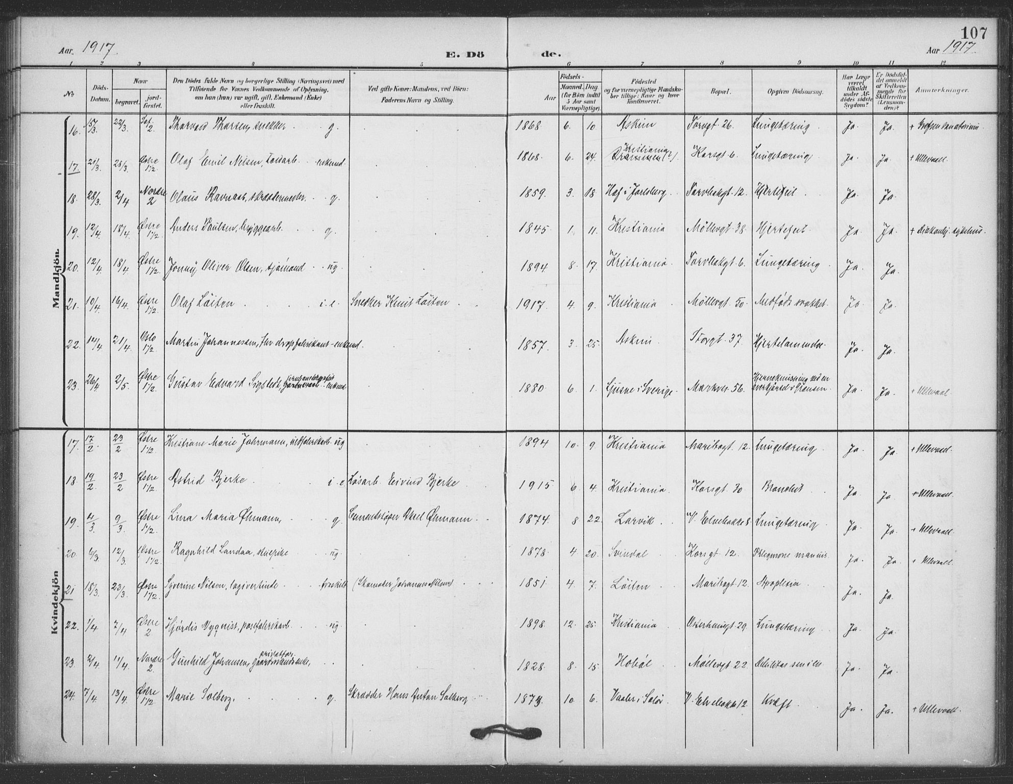 Jakob prestekontor Kirkebøker, AV/SAO-A-10850/F/Fa/L0011: Parish register (official) no. 11, 1906-1920, p. 107