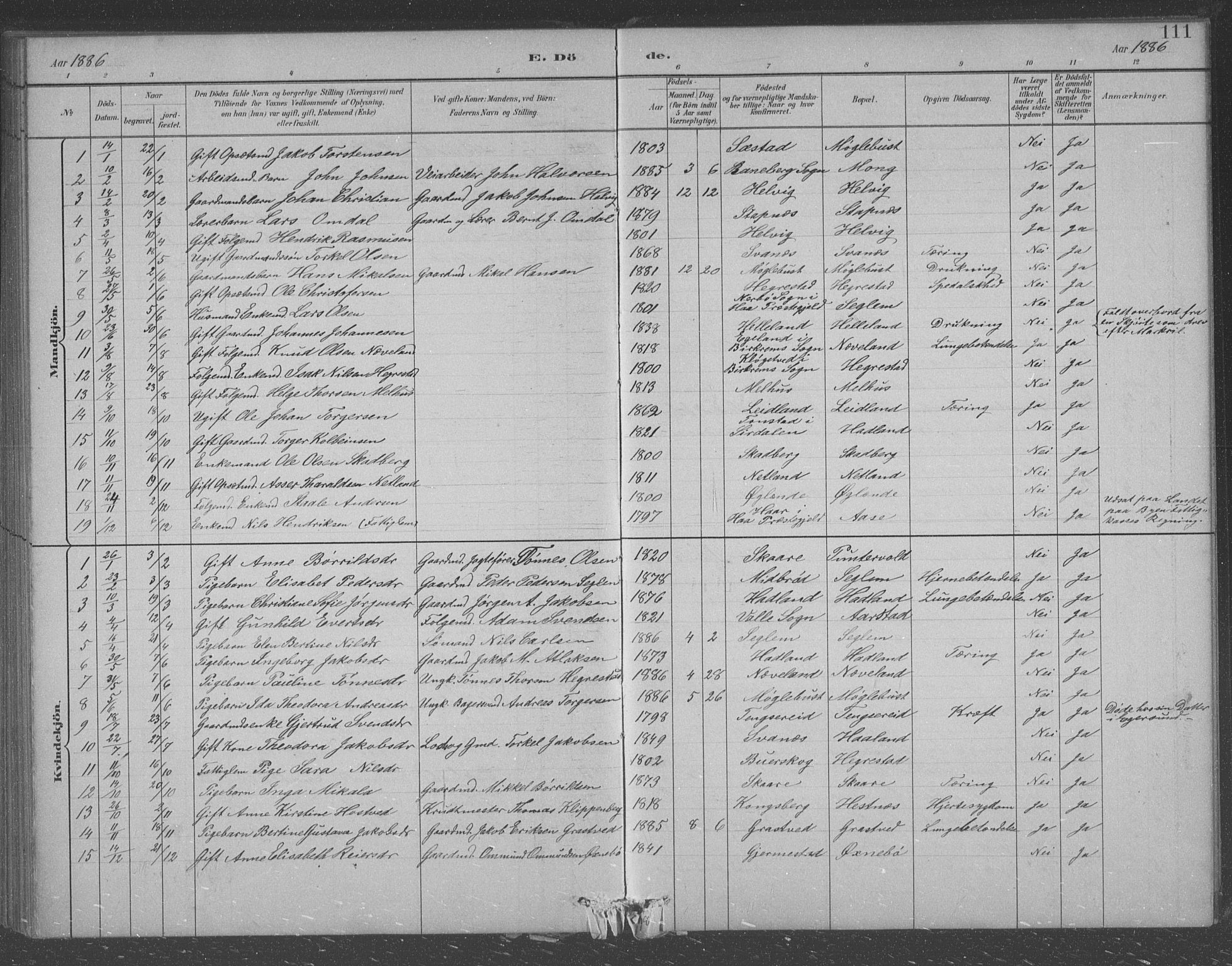 Eigersund sokneprestkontor, SAST/A-101807/S09/L0007: Parish register (copy) no. B 7, 1882-1892, p. 111