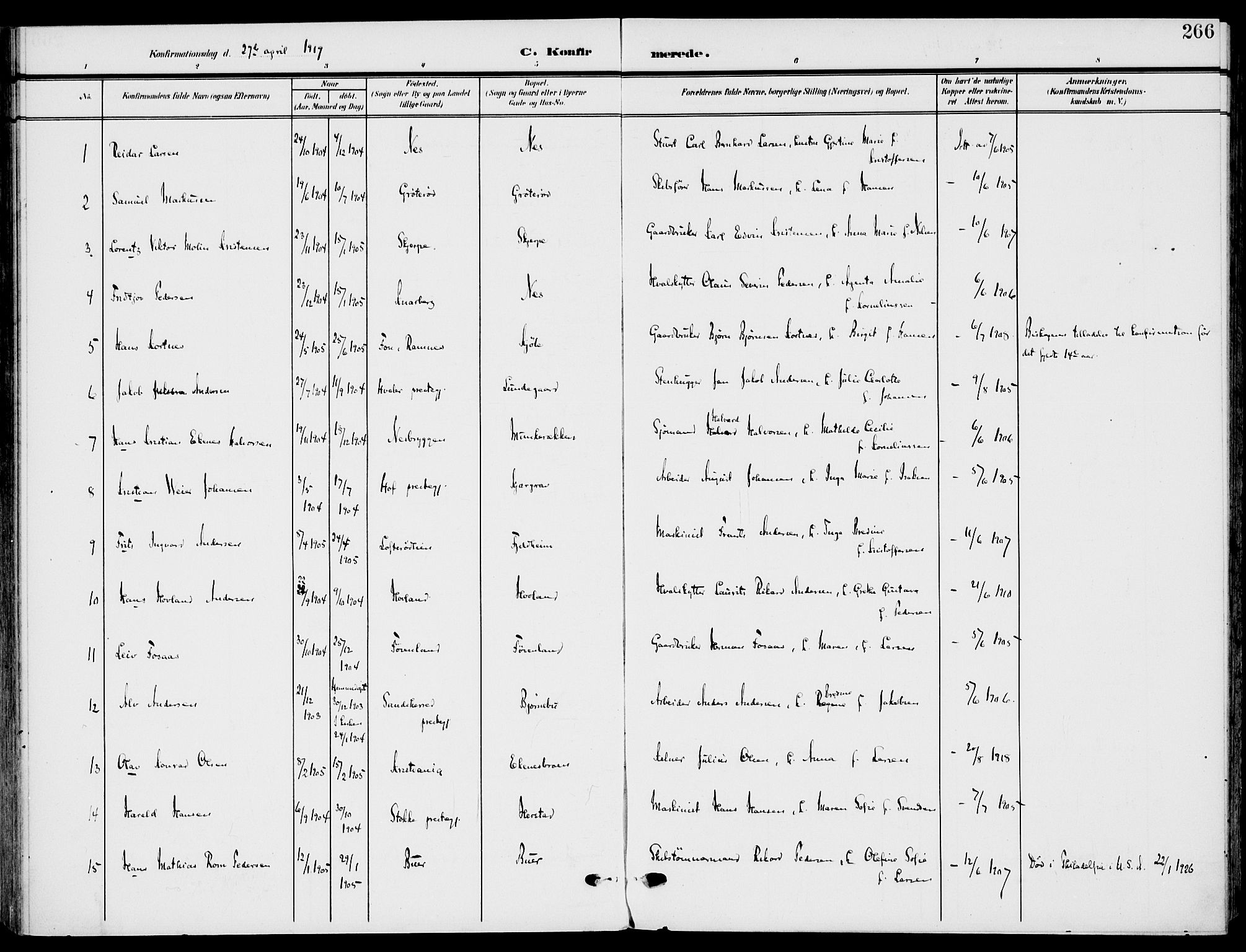 Nøtterøy kirkebøker, SAKO/A-354/F/Fa/L0010: Parish register (official) no. I 10, 1908-1919, p. 266